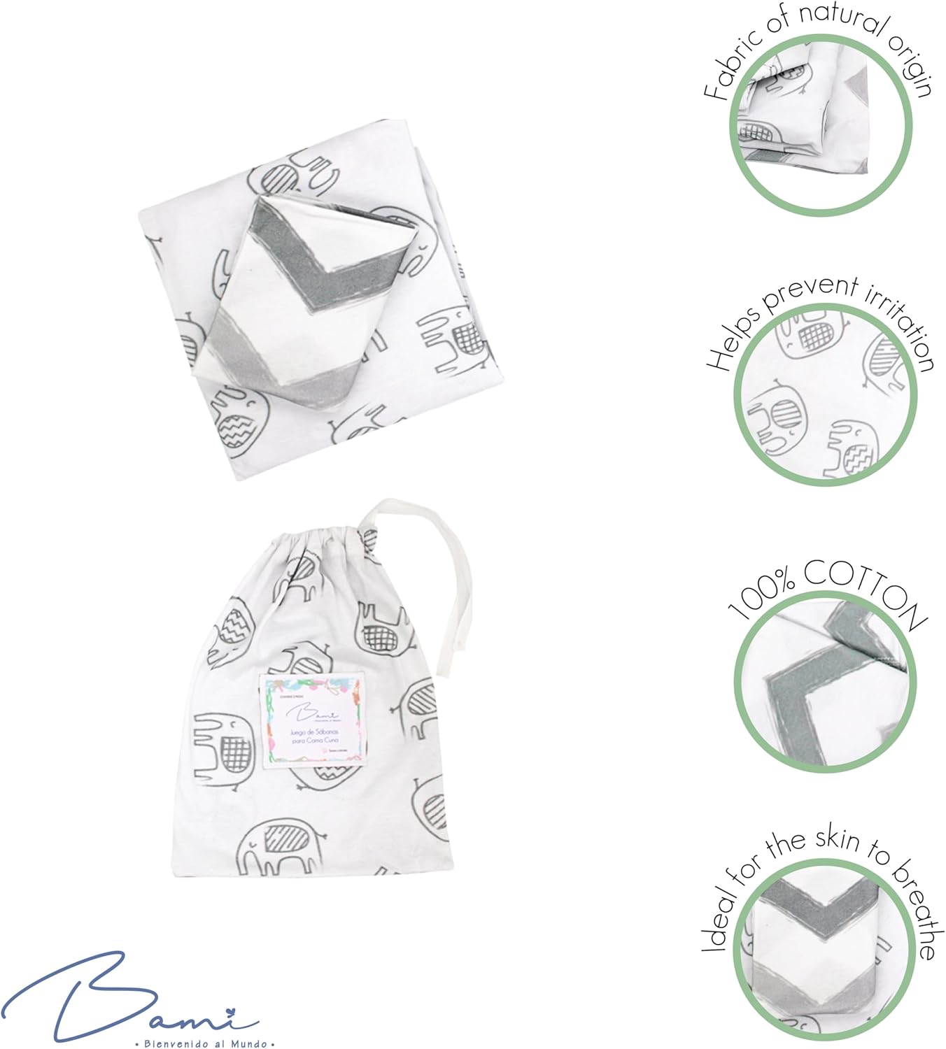BAMI 2-Piece Cotton Crib Sheet Set Breathable Soft