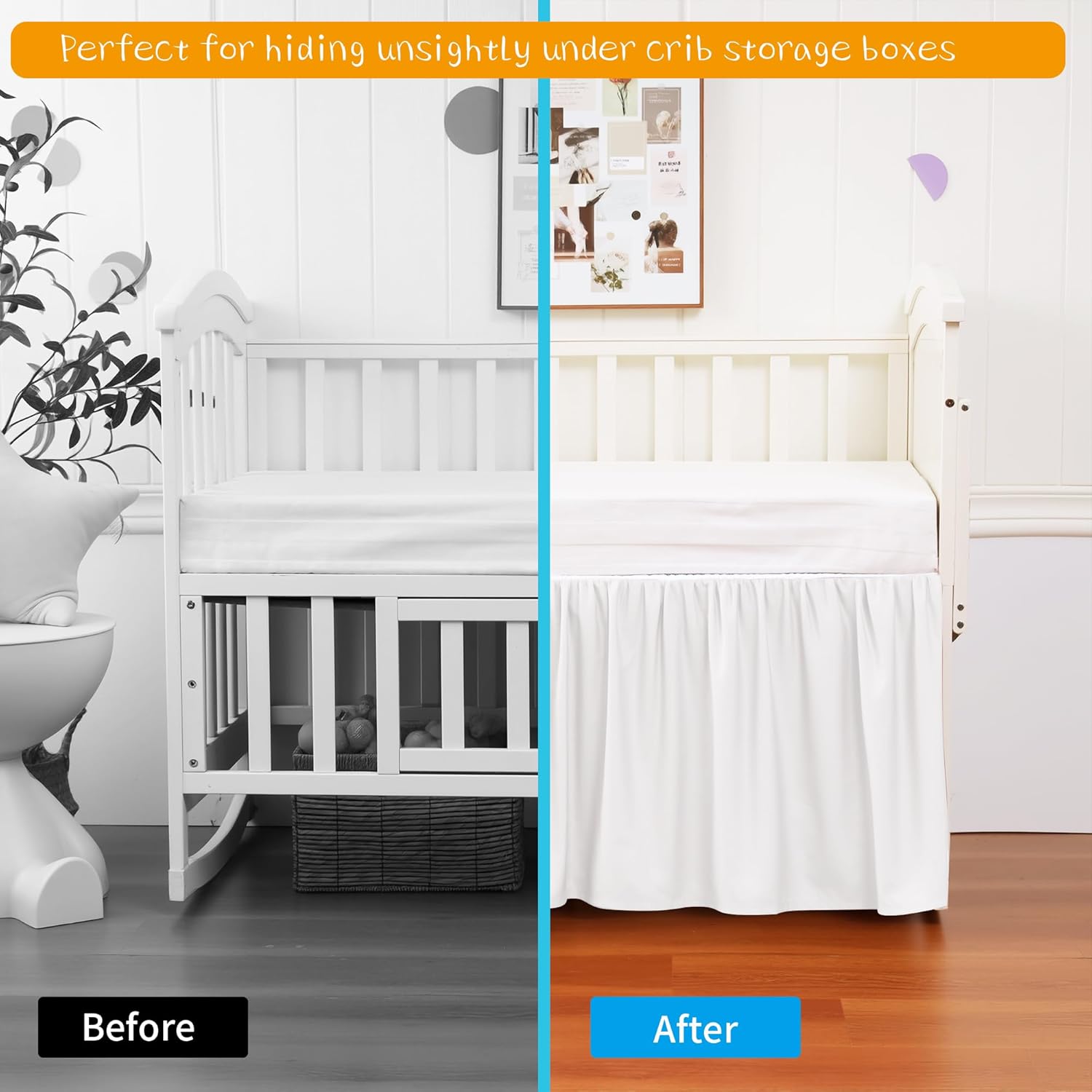 Zaizaihome Crib Bed Skirt - 100 Cotton 14 Drop No-Tie Design
