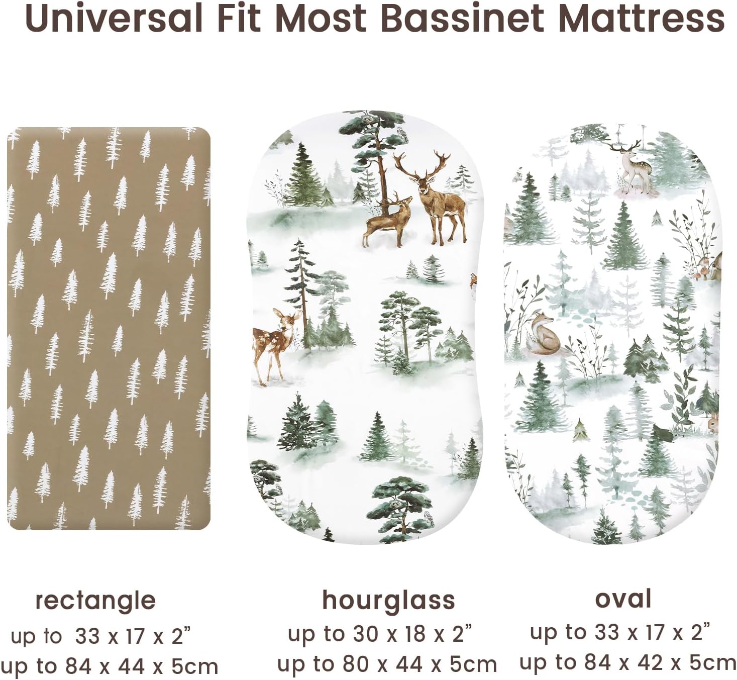 PHF 3 Pack Bassinet Sheets with Deer and Squirrels Pattern