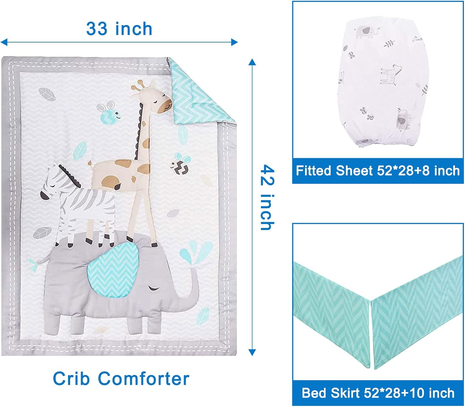 Wowelife Premium 3-Piece Crib Bedding Set Gray Elephant