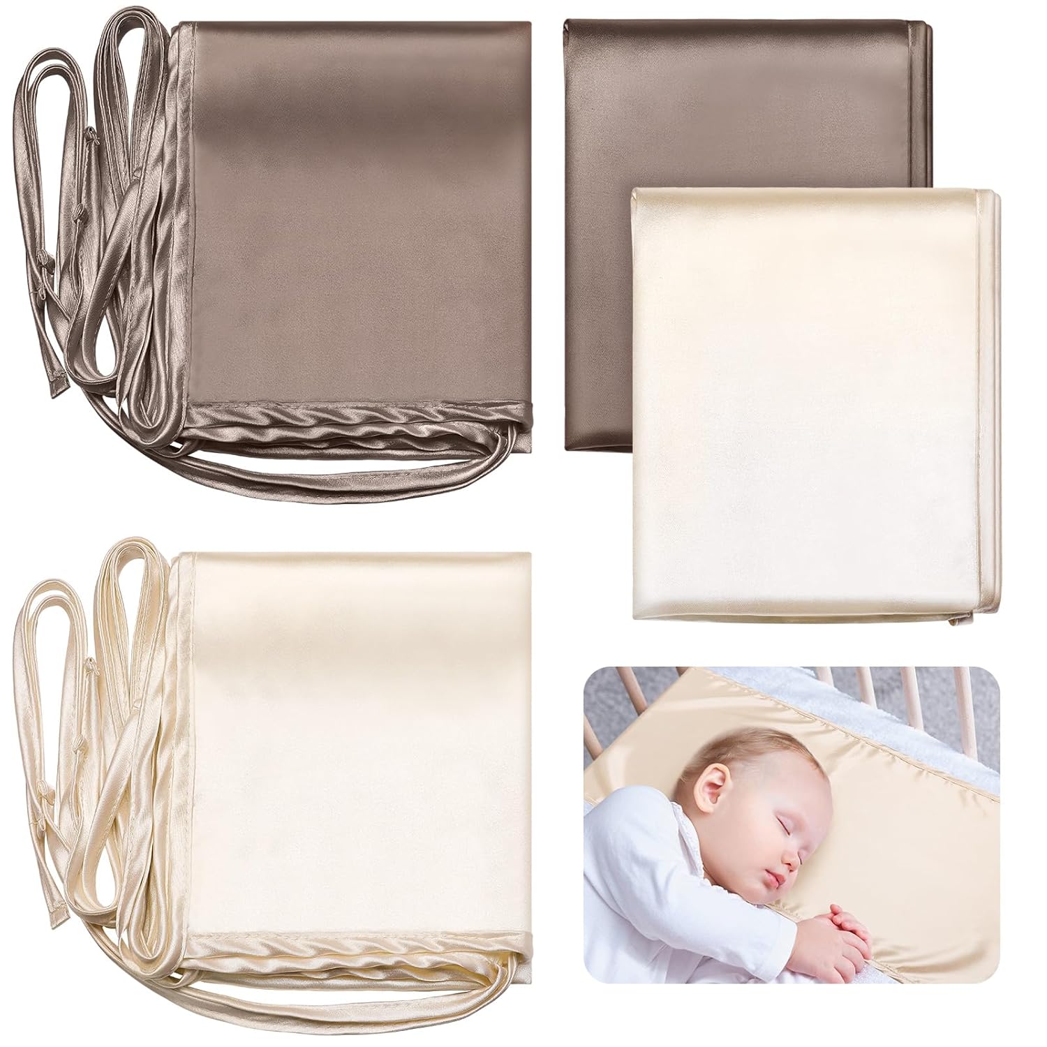 Hosuly 2 Pcs Satin Bassinet Sheets for Newborn Infant