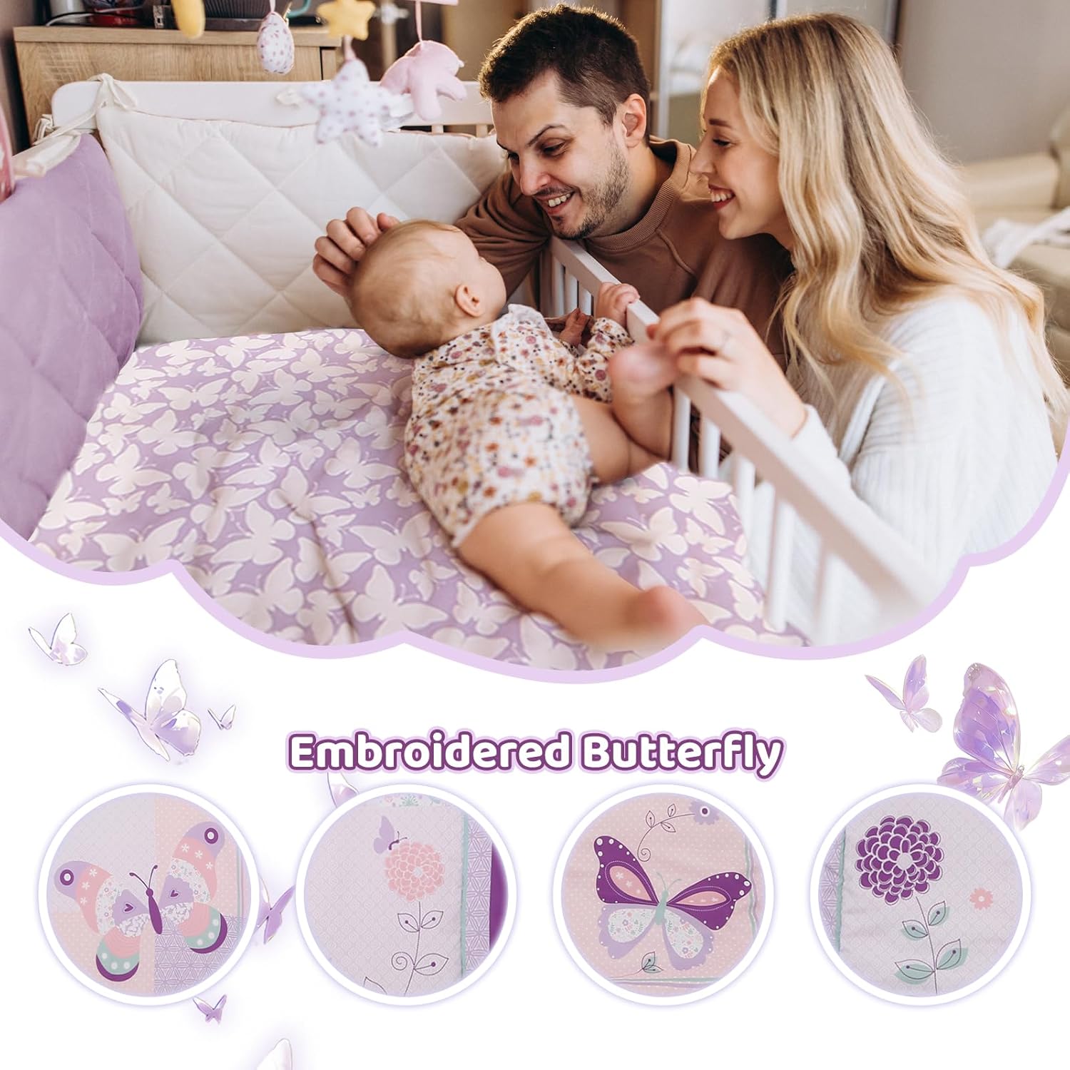 Wowelife Butterfly Crib Bedding Set for Girls