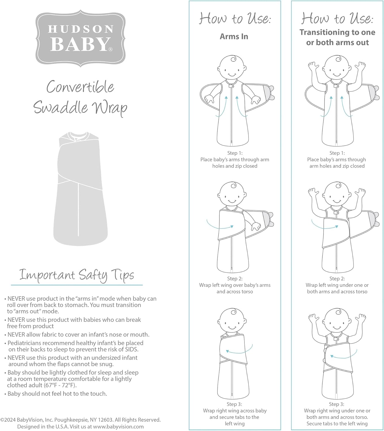 Hudson Baby Convertible Swaddle Sleep Sack Unisex