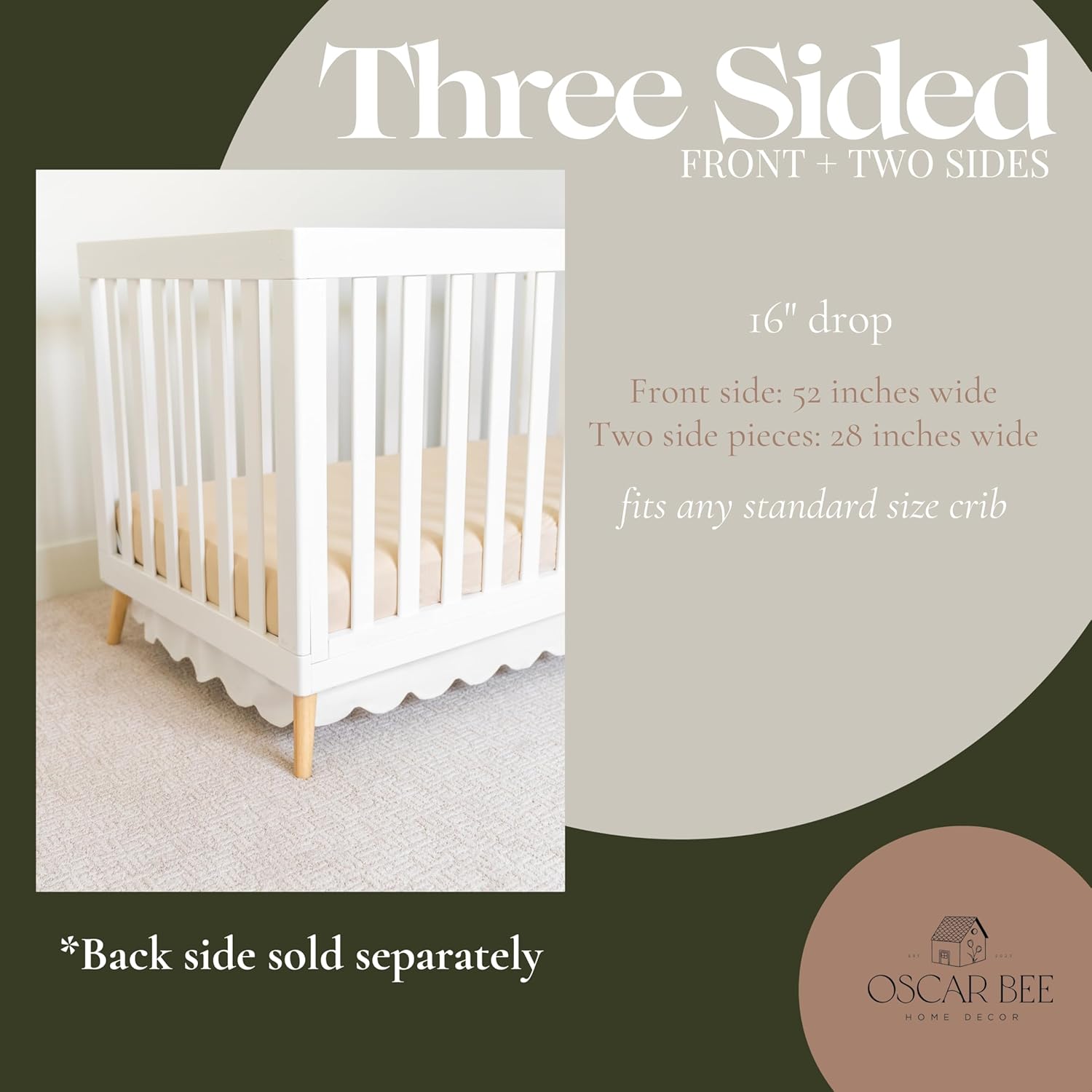 Oscar Bee White Scalloped Crib Skirt - Adjustable Organic 1