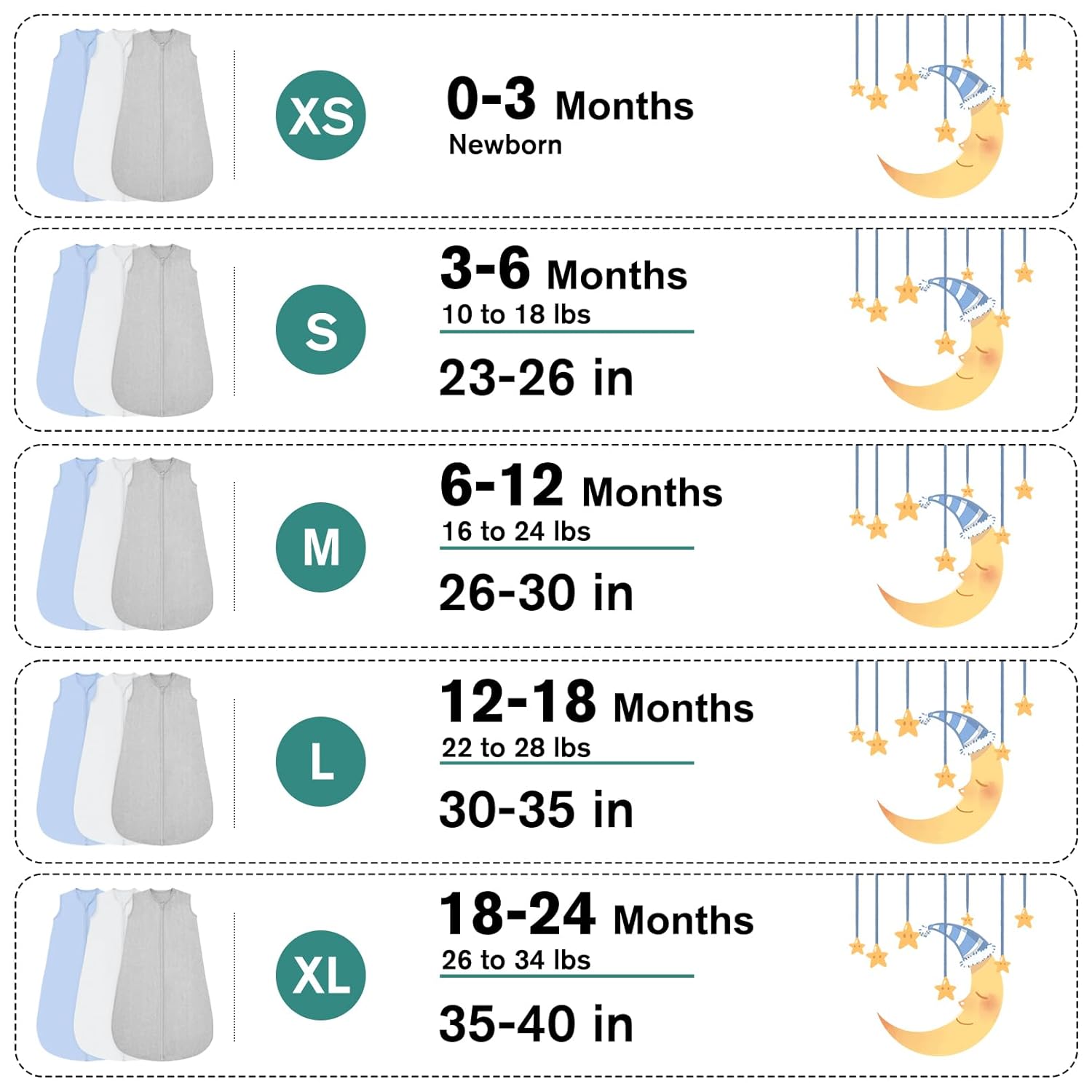 3 Pack Baby Sleep Sack 12-18 Months Rayon Cotton