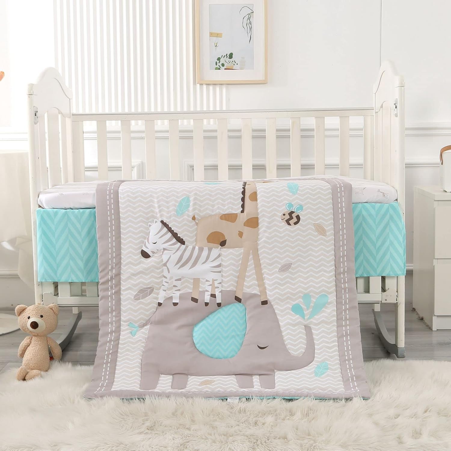 Wowelife Premium 3-Piece Crib Bedding Set Gray Elephant