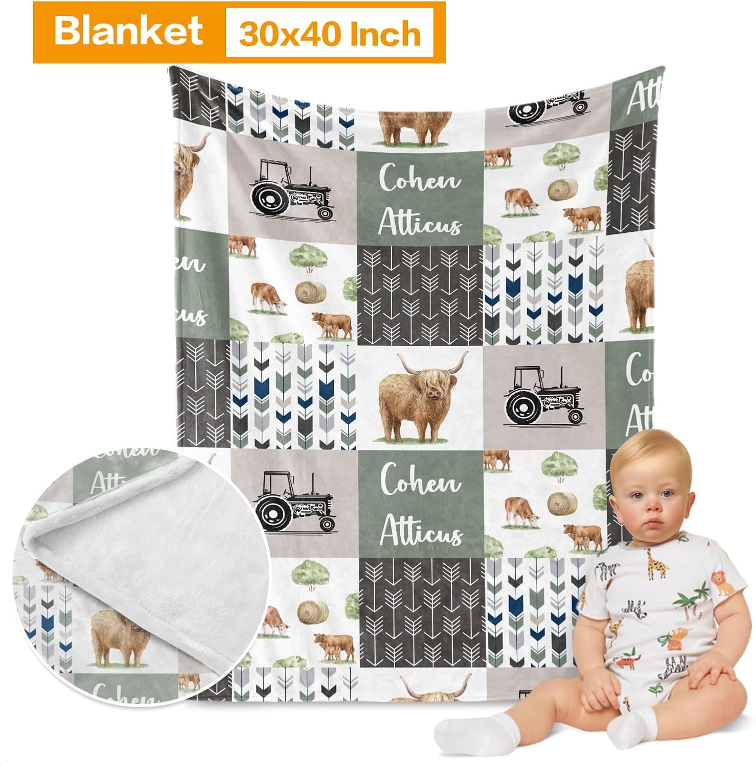 Personalized Crib Bedding Set for Boys - Highland Cow Theme with Name