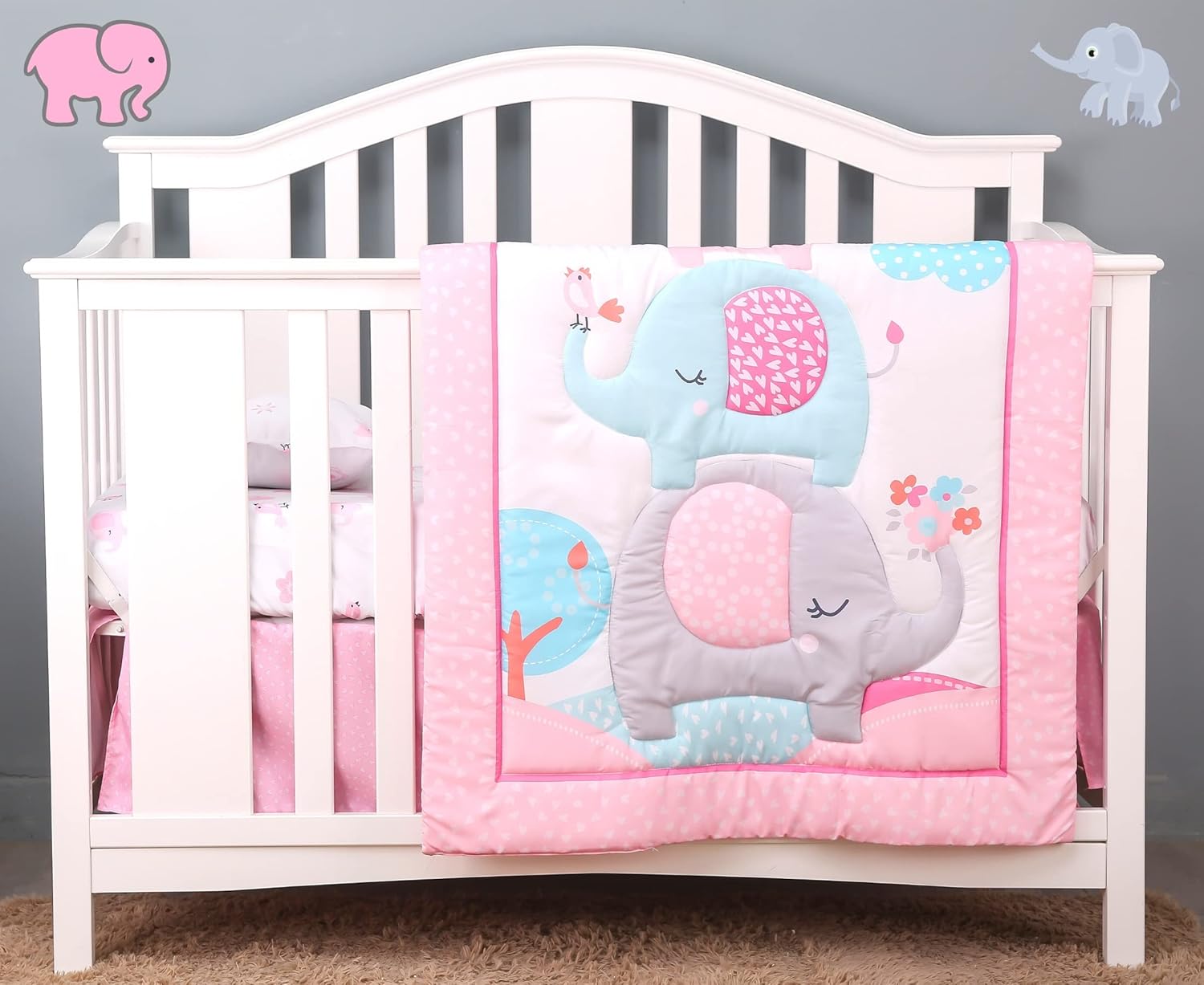 Baby Bees 4-Piece Baby Elephant Crib Bedding Set