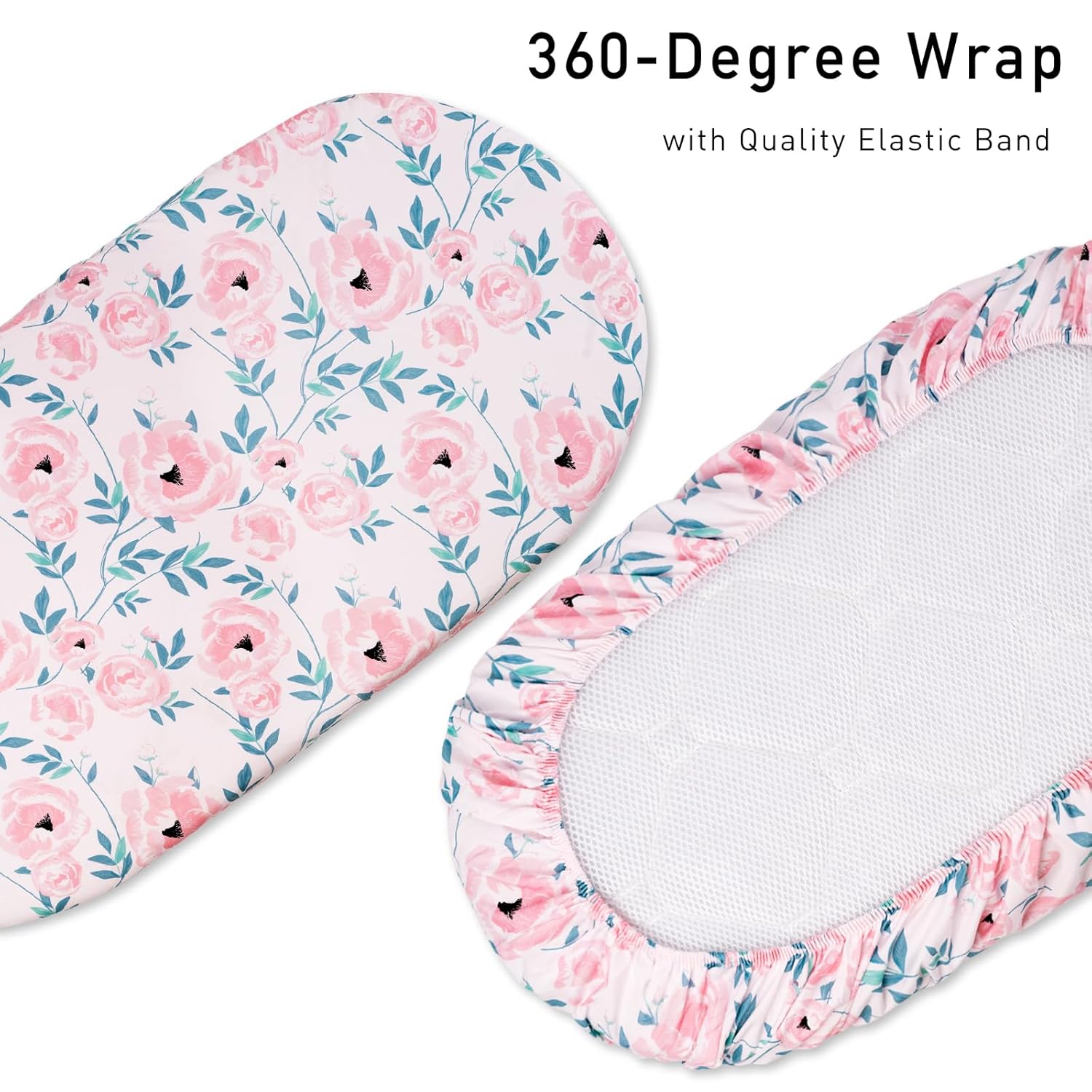 GLLQUEN Baby Bassinet Sheets Set 2-Pack with Pink Flower Design