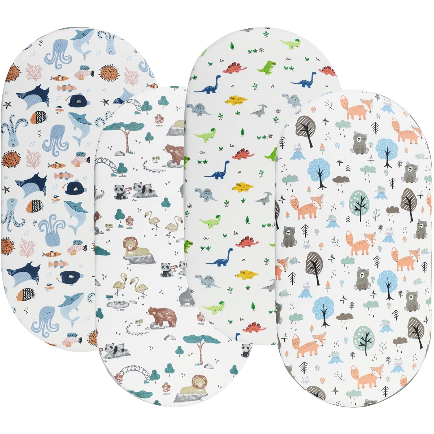 Onacosht Bassinet Sheets 4 Pack Undersea Print