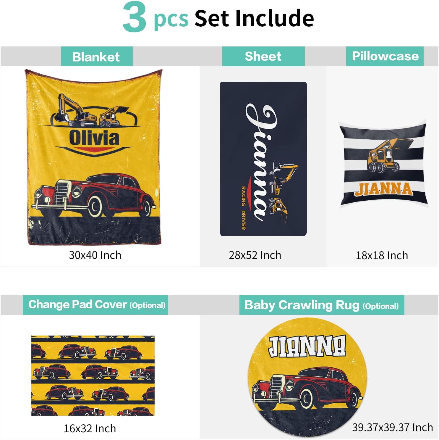 Custom Crib Bedding Set with Car Design