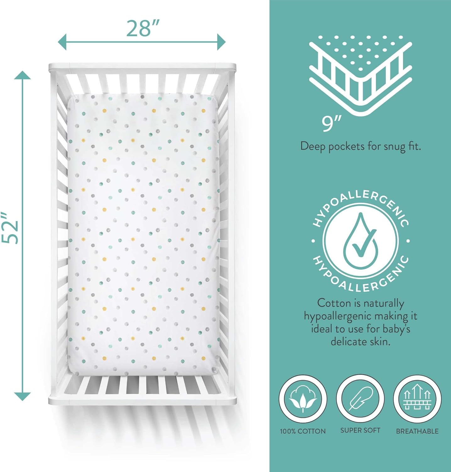 Featherhead 2-Pack Fitted Crib Sheets - 100 Cotton Jersey Grey Polka