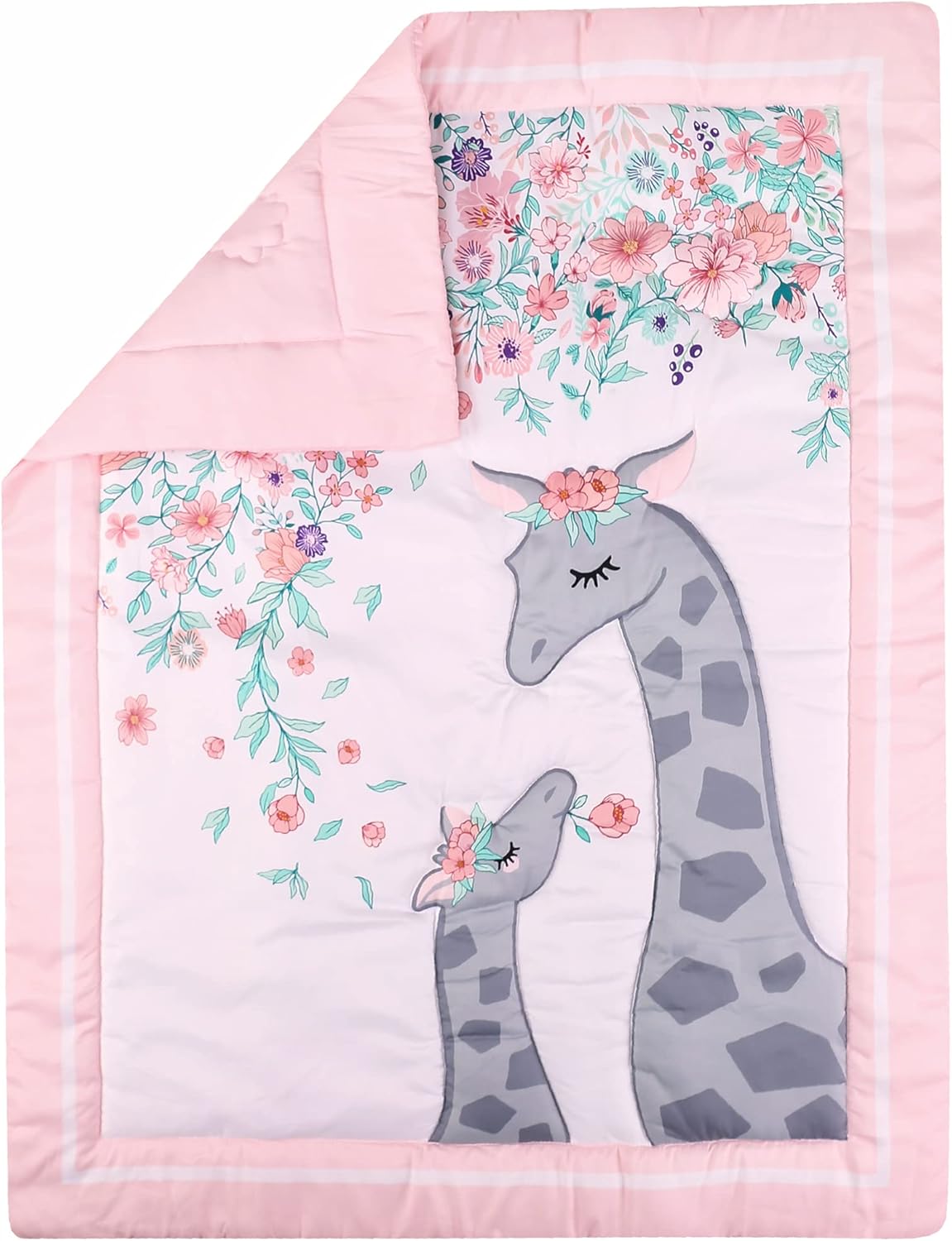 Girl Crib Bedding Set with Giraffe Floral Design