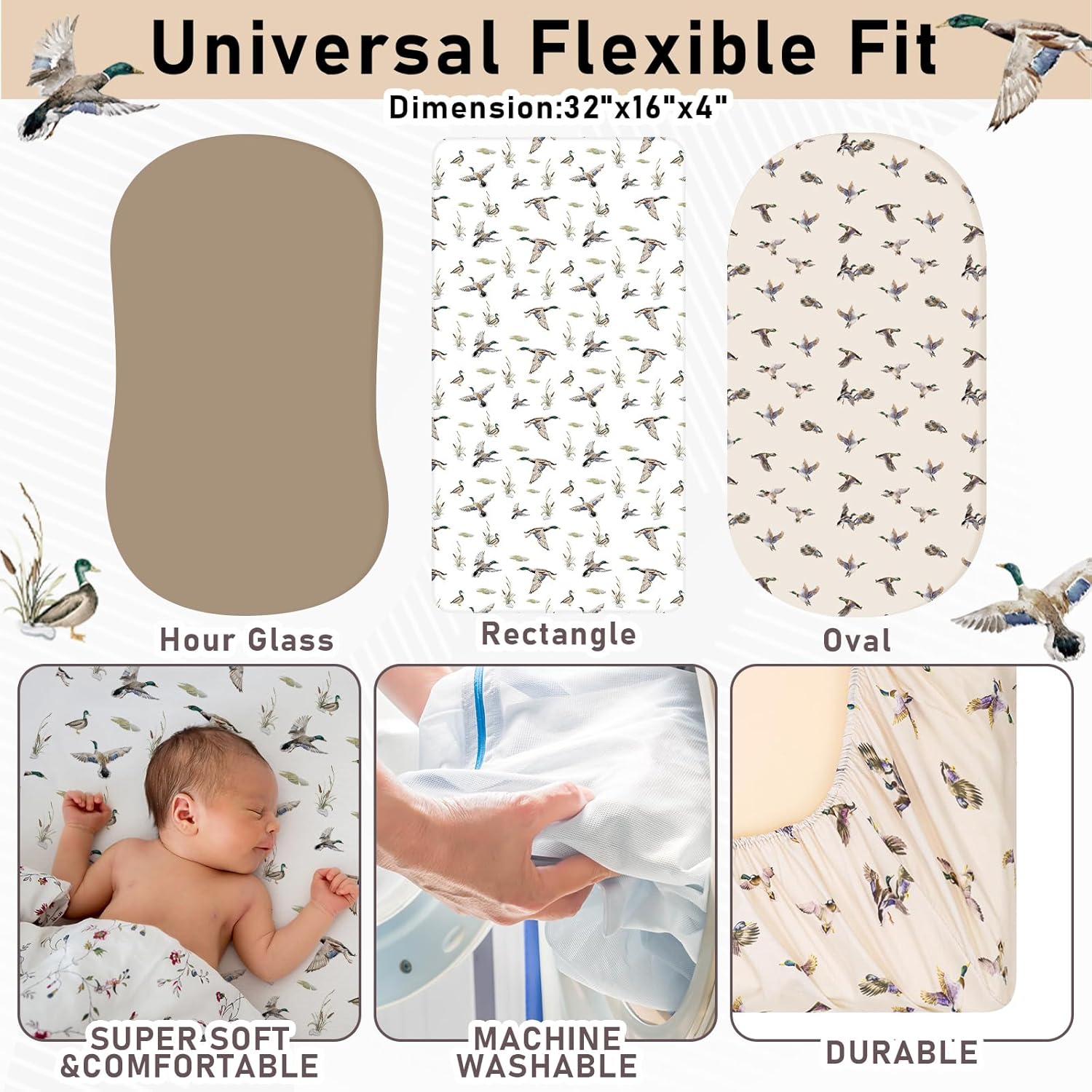 4 Pack Mallard Duck Bassinet Sheets Set