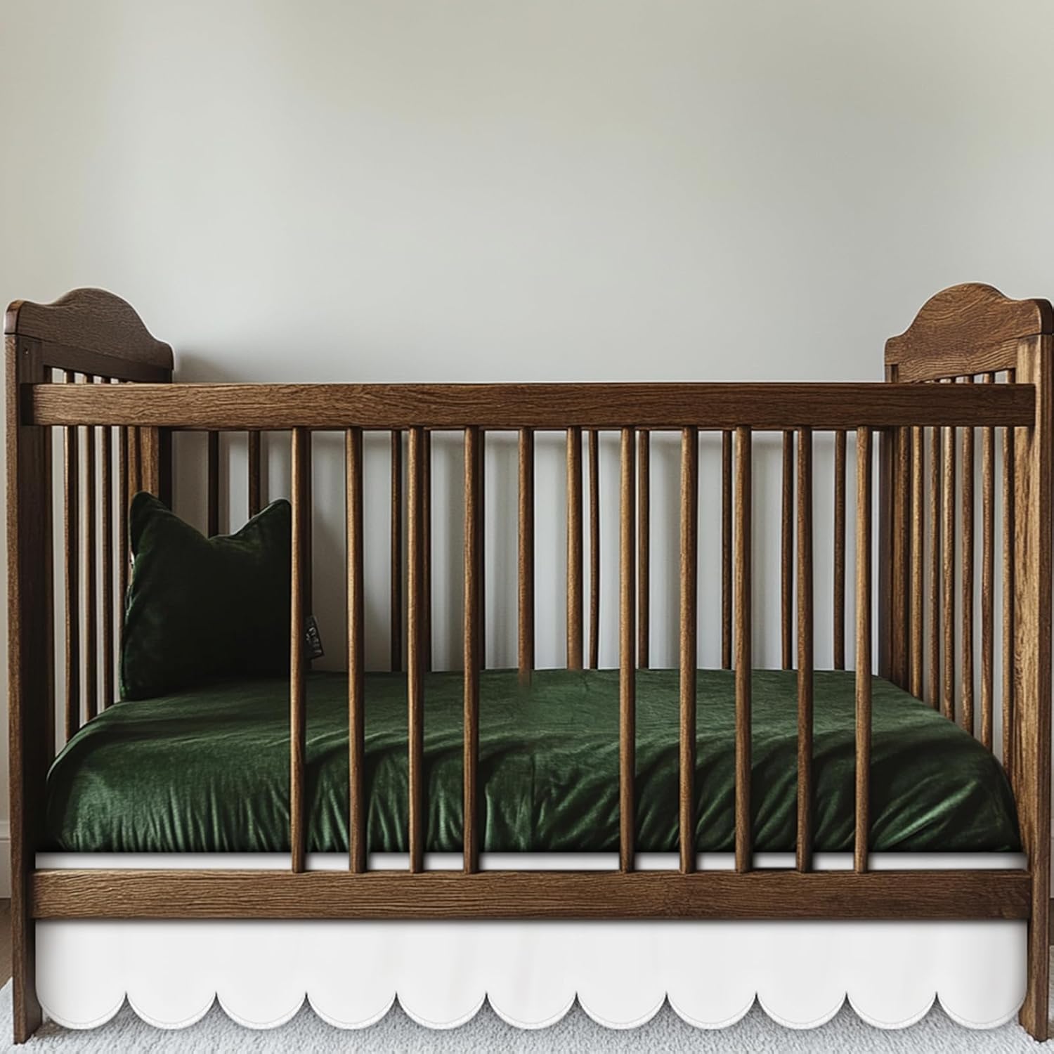 Hahafelt White Scalloped Crib Skirt 28x52 with 14 Drop Pleated Dust Ruffle