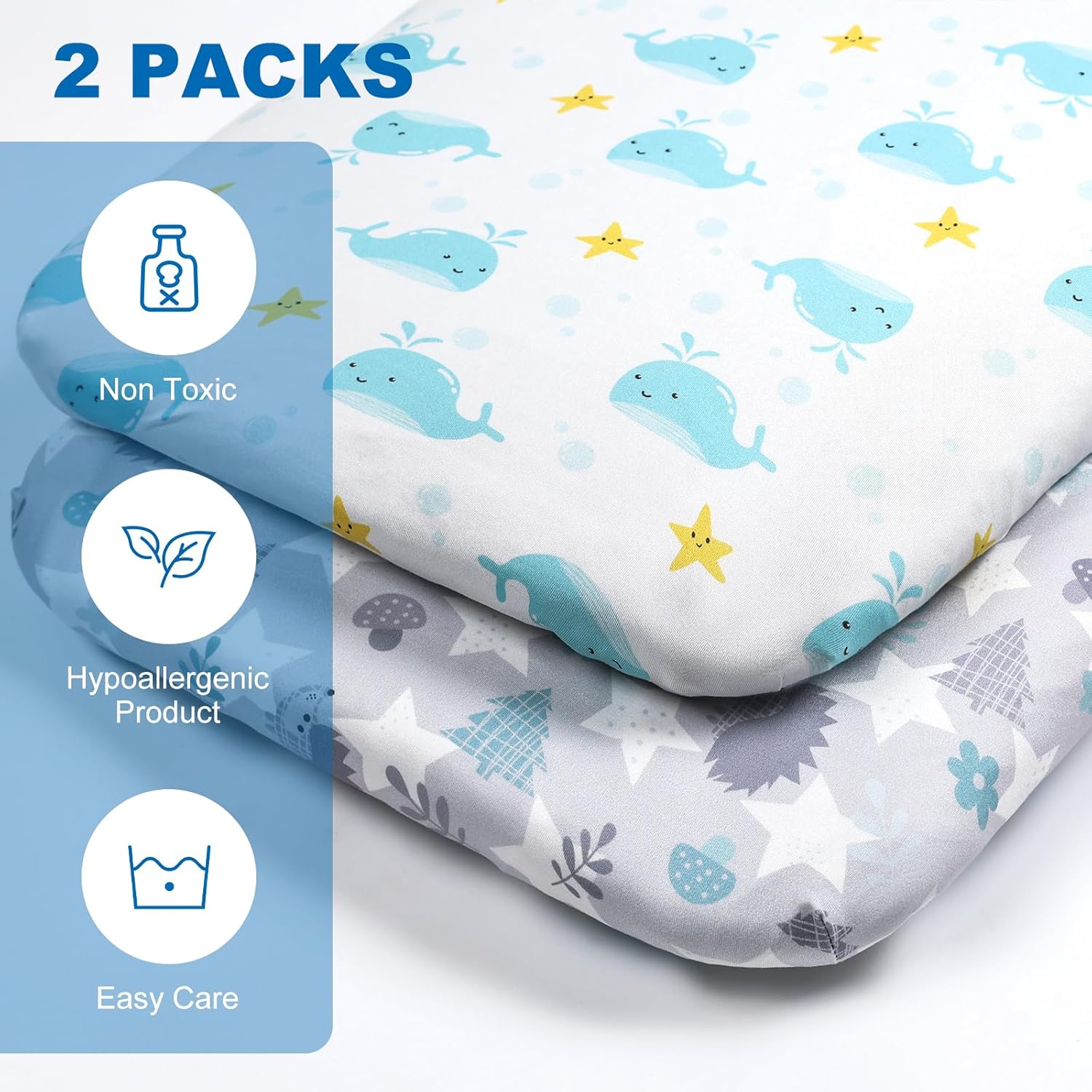 FHMJYY Bassinet Sheet Set 2 Pcs Deer Park Whale Hedgehog