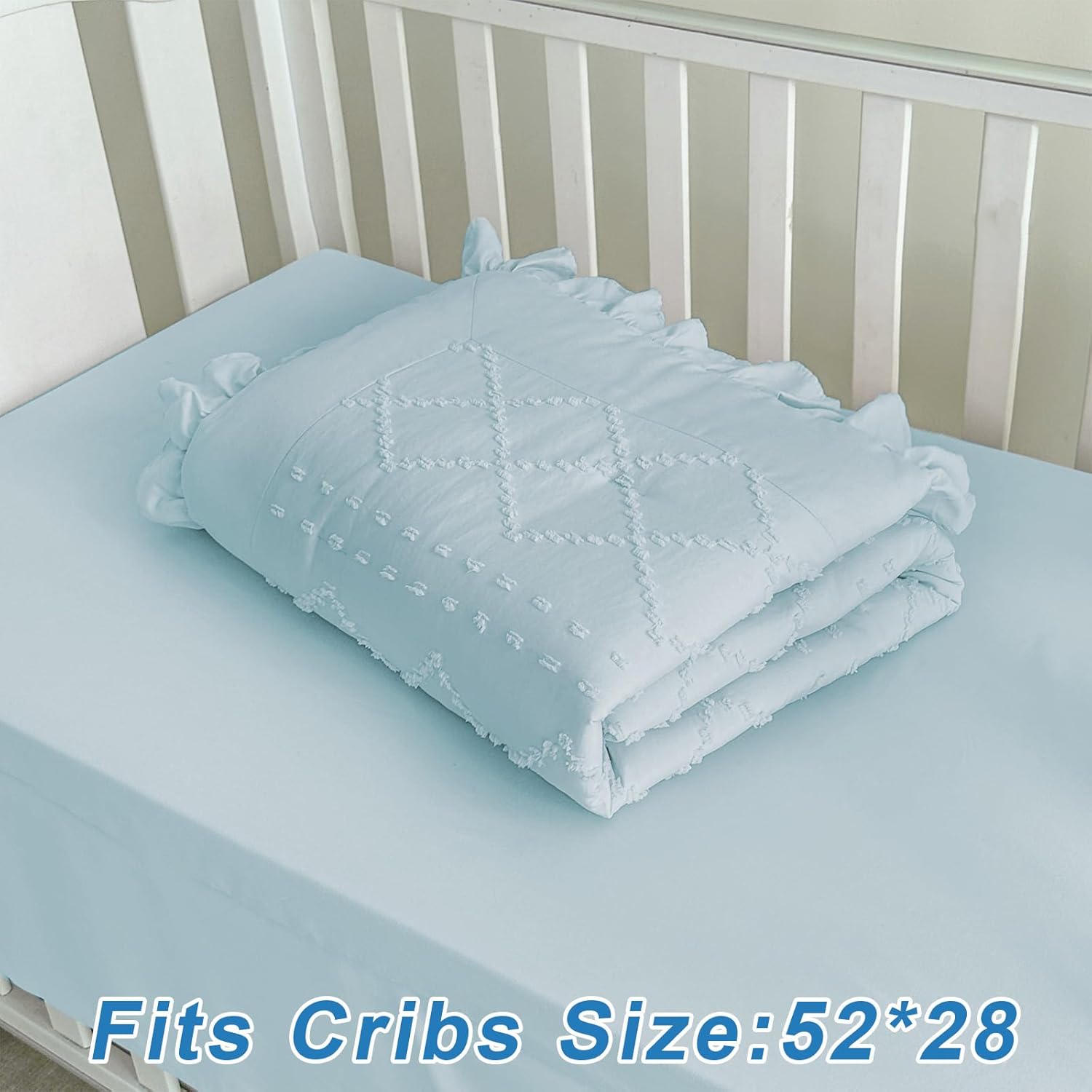 Wowelife Baby Crib Bedding Set for Girls 3 Piece Boho Blue