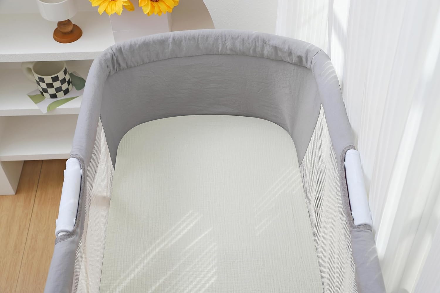 Onacosht Muslin Bassinet Sheets 2 Pack Fog and Beige