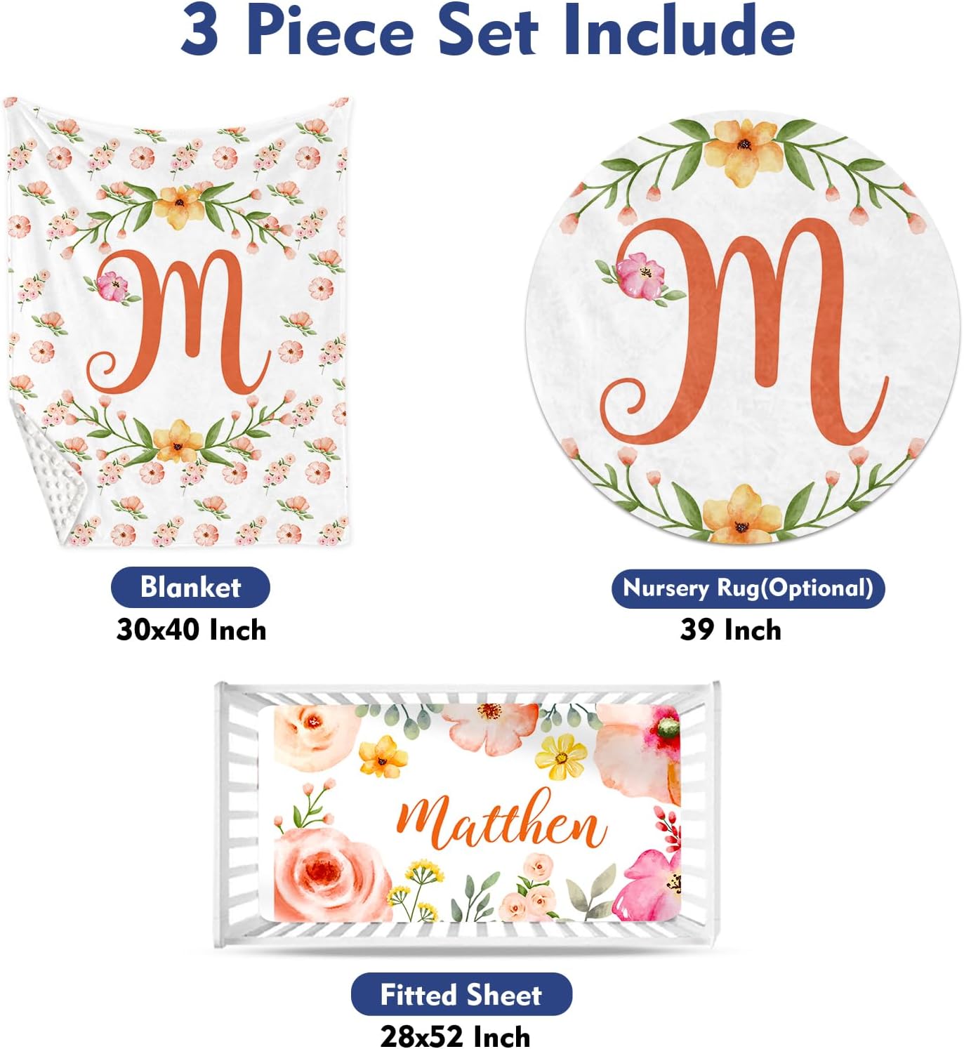 Custom Name Crib Bedding Set - Yellow Flower Pattern for Baby Girls