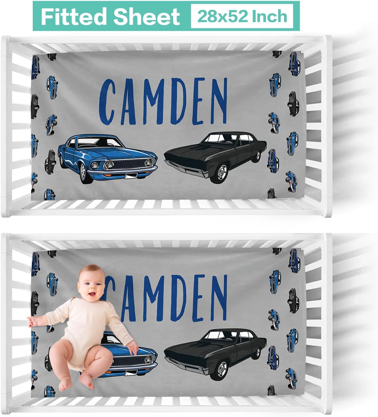 Custom Crib Bedding Set 3 Piece - Cars Design for Baby