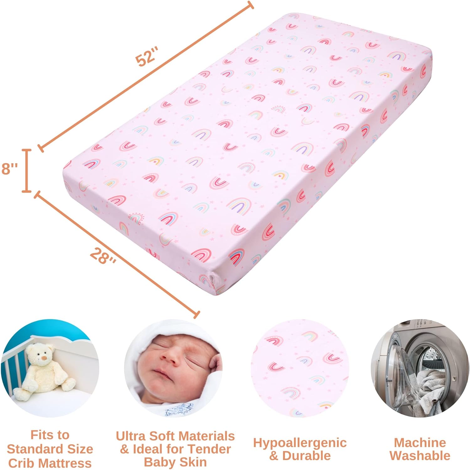 Rainbows Crib Bedding Set for Boys Girls - 4 Piece
