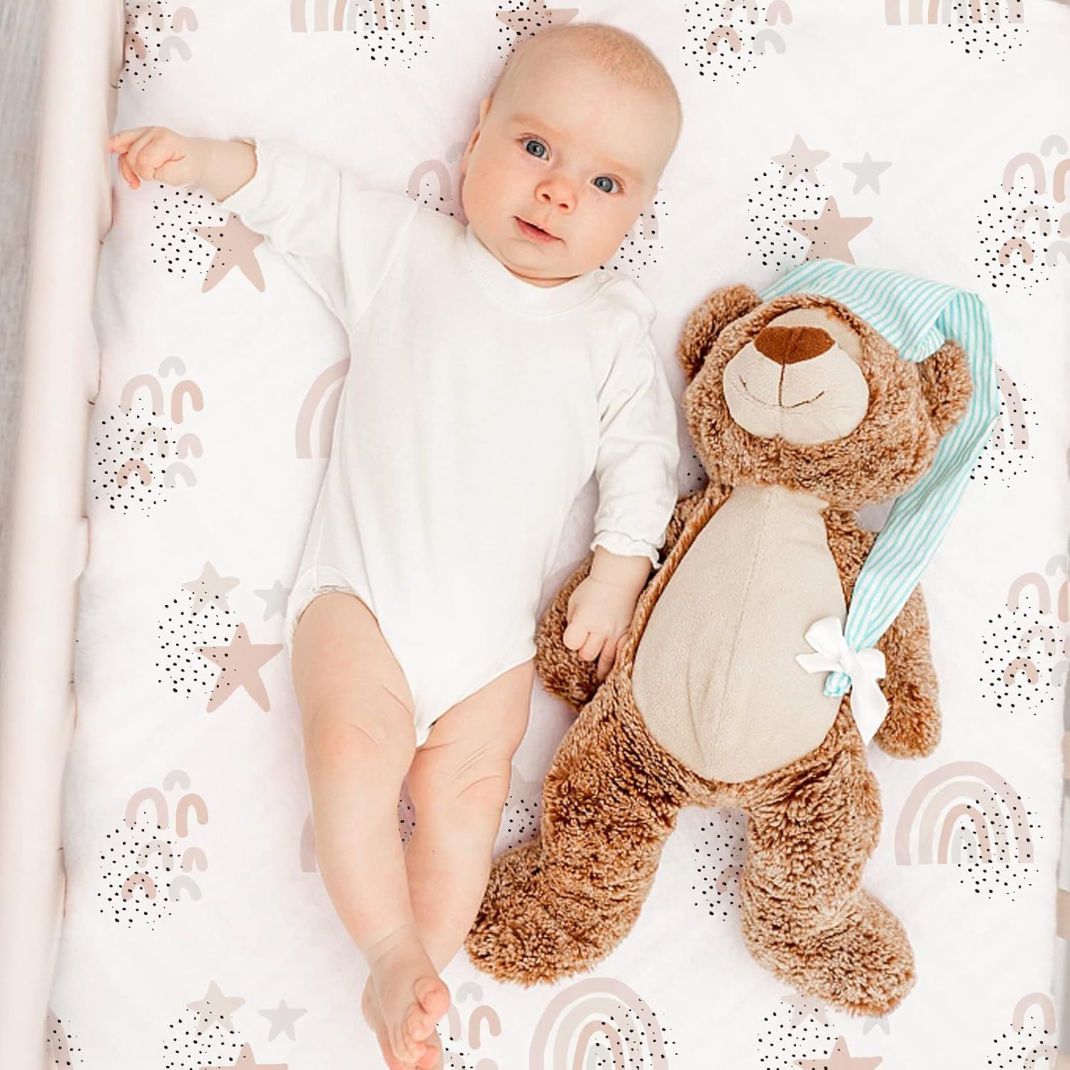 GLLQUEN BABY Bassinet Sheets 4 Pack Rainbow Pattern 1