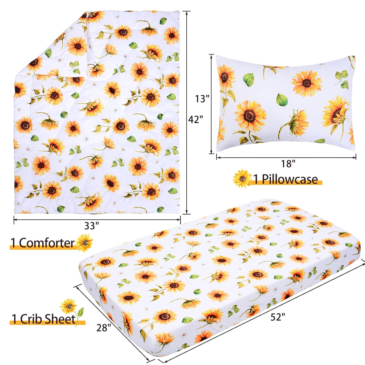 JISEN 3 Piece Baby Crib Bedding Set for Girls 1