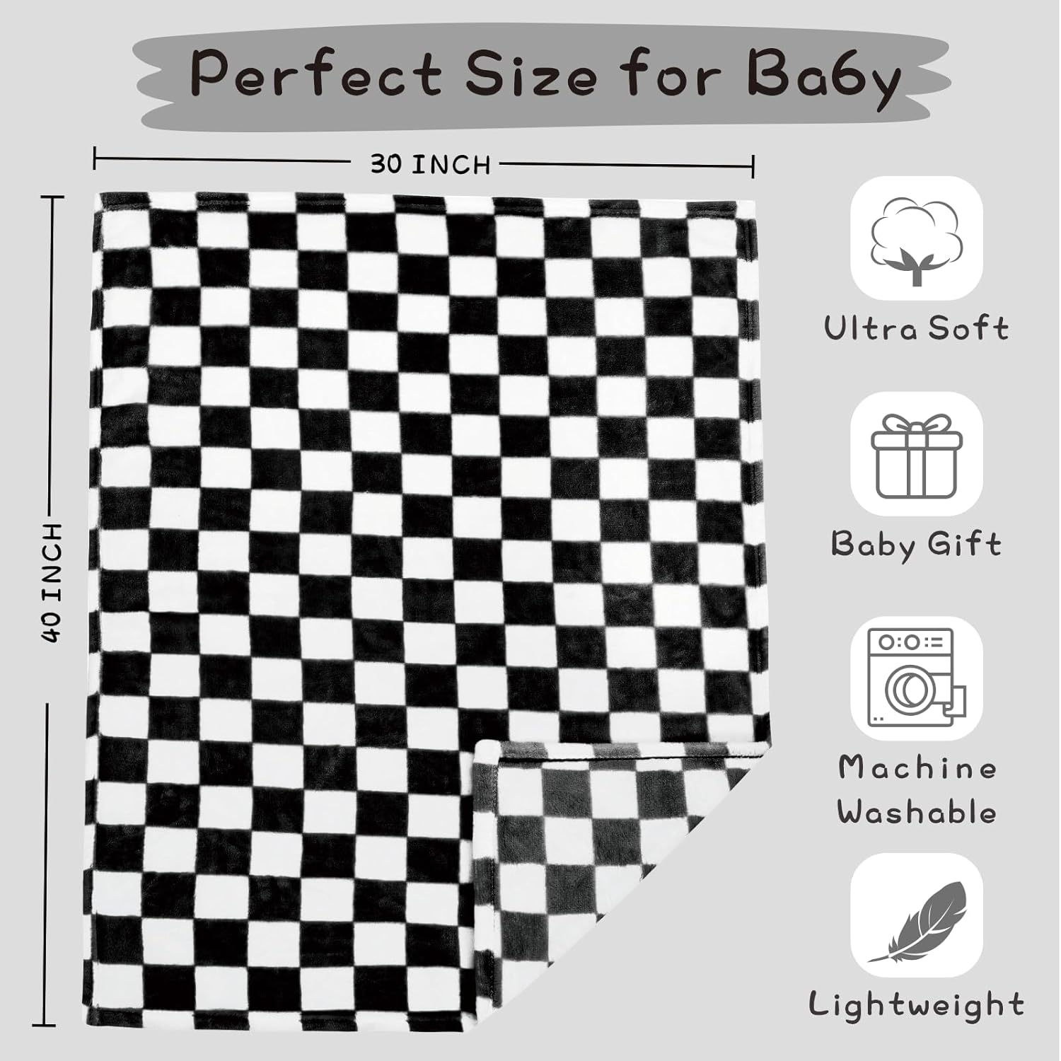 Yurhap Checkered Baby Blanket Fleece 30x40 Black