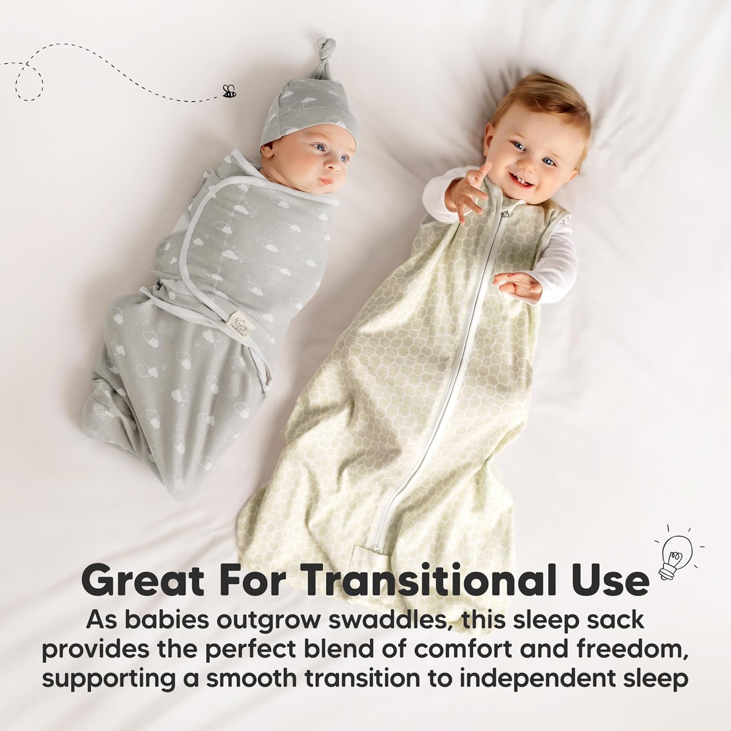 KeaBabies 2-Pack Zipper Sleep Sacks - 05TOG Organic Cotton Bunnies