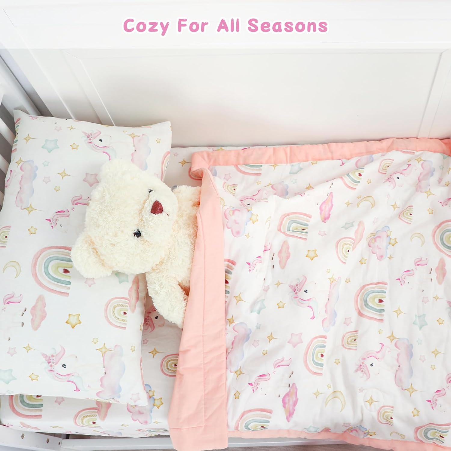 Pea Pod Muslin Crib Bedding Set 3-Piece Unicorn Rainbow