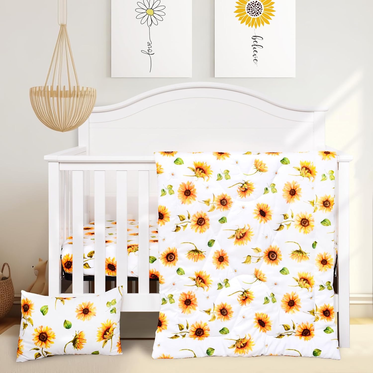JISEN 3 Piece Baby Crib Bedding Set for Girls 1