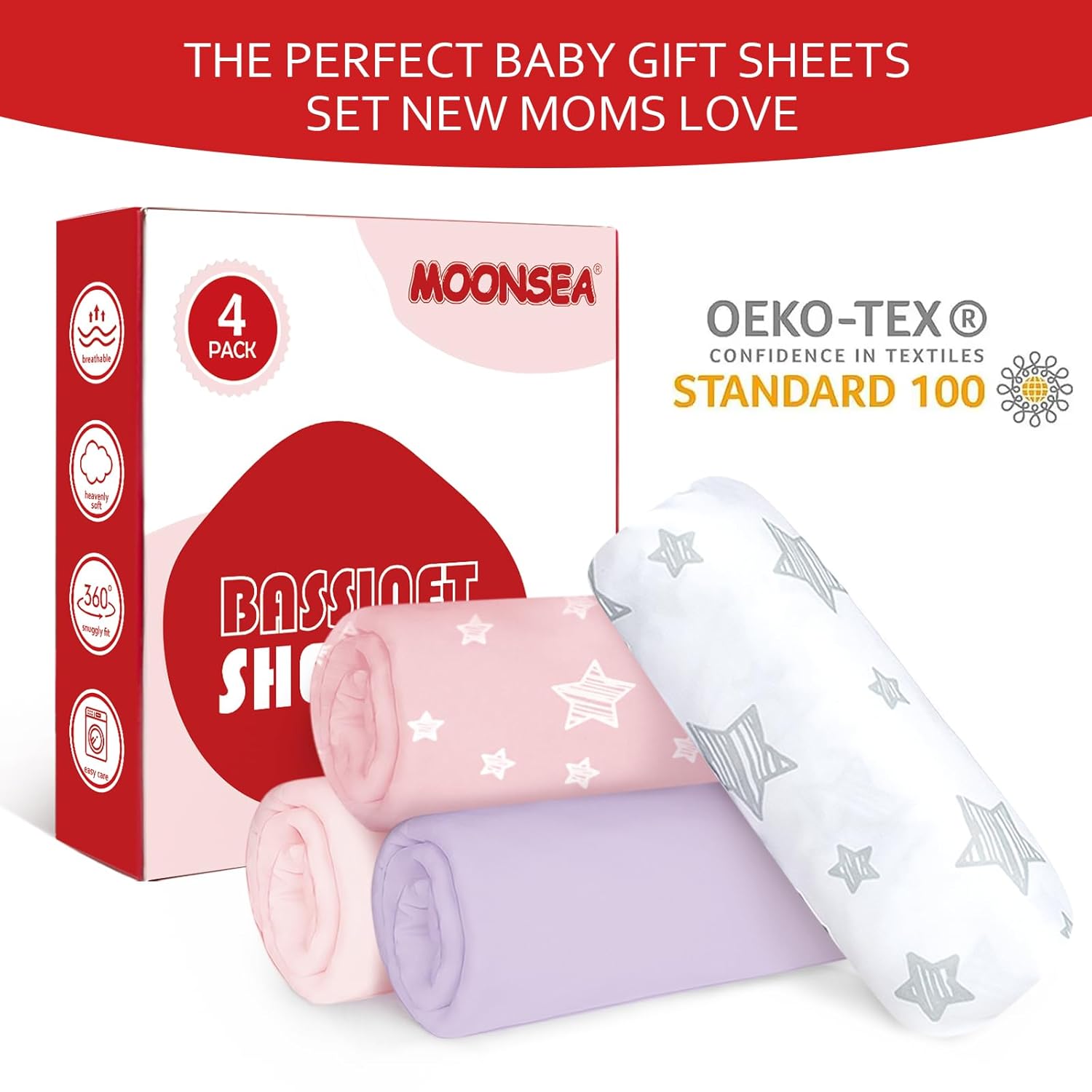 Moonsea Bassinet Sheets 4 Pack 33 x 20 Pink 1