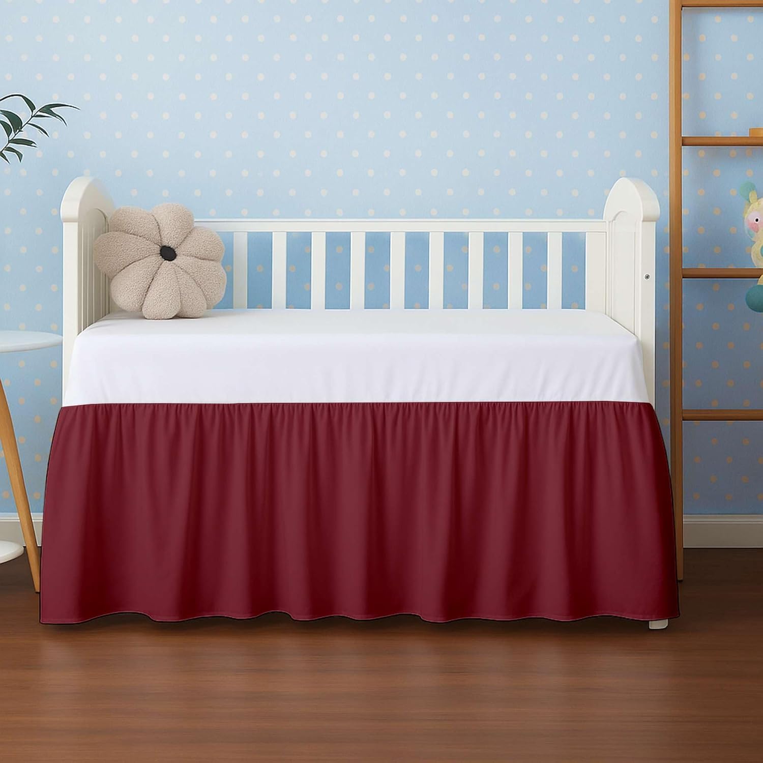 Burgundy Crib Bed Skirt for Boys Girls 14 Drop