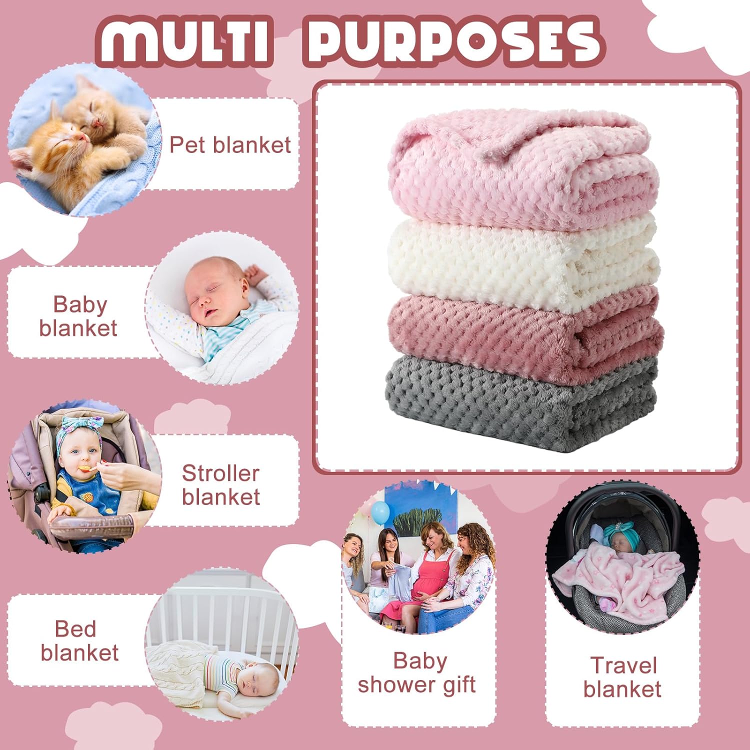 Frienda 4 Pcs Fluffy Baby Blanket for Newborn Toddler 1