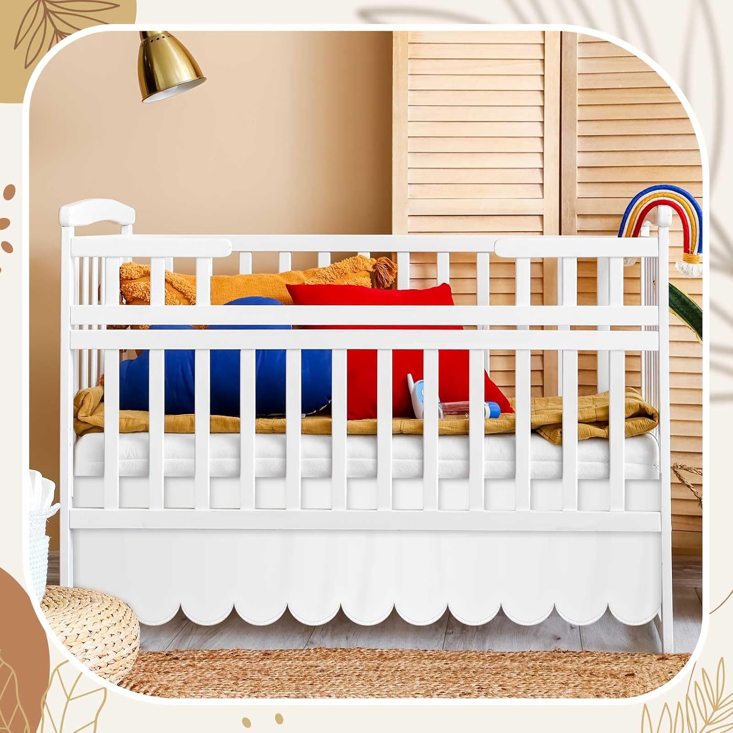 Hahafelt White Scalloped Crib Skirt 28x52 with 14 Drop Pleated Dust Ruffle