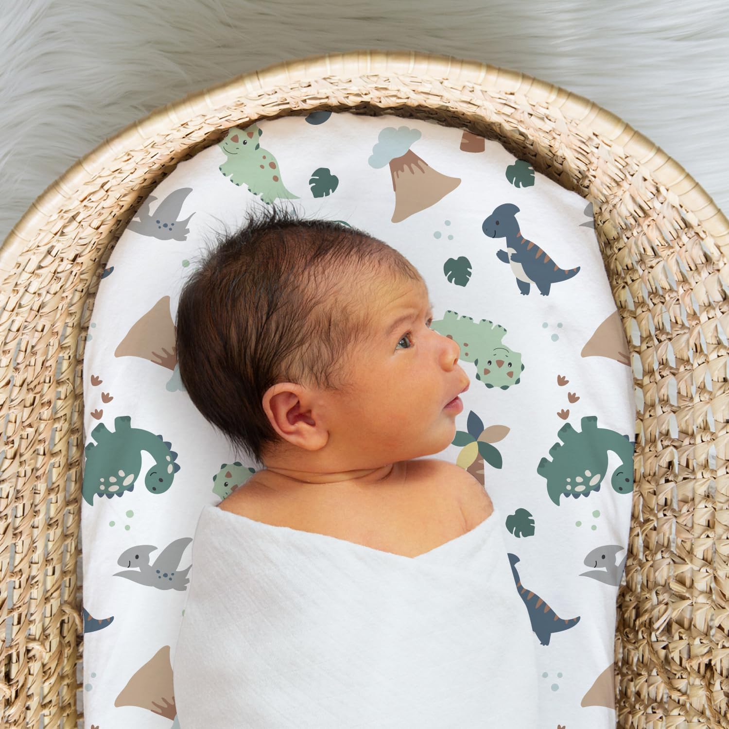The Peanutshell Baby Bassinet Sheets 4-Pack Green Dino