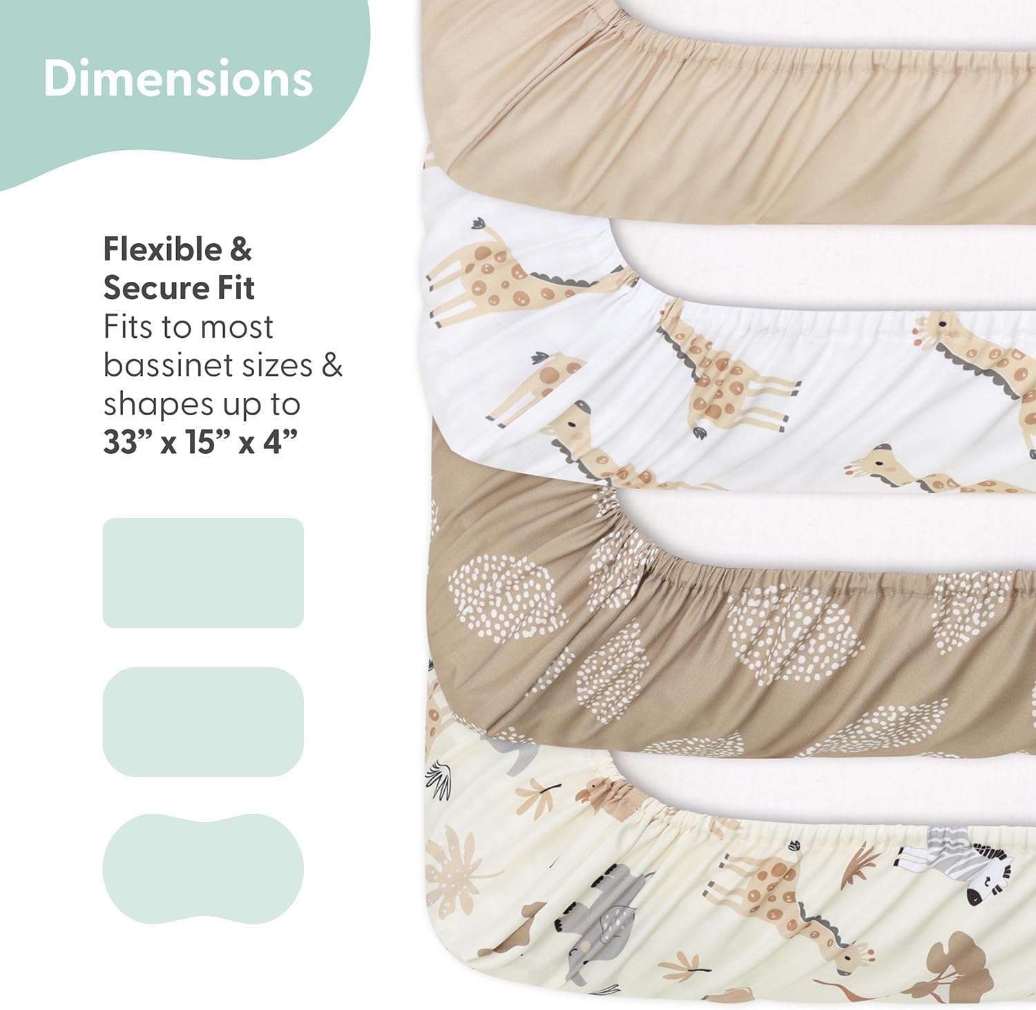The Peanutshell Safari Bassinet Sheets 4-Pack - Neutral Soft Cozy