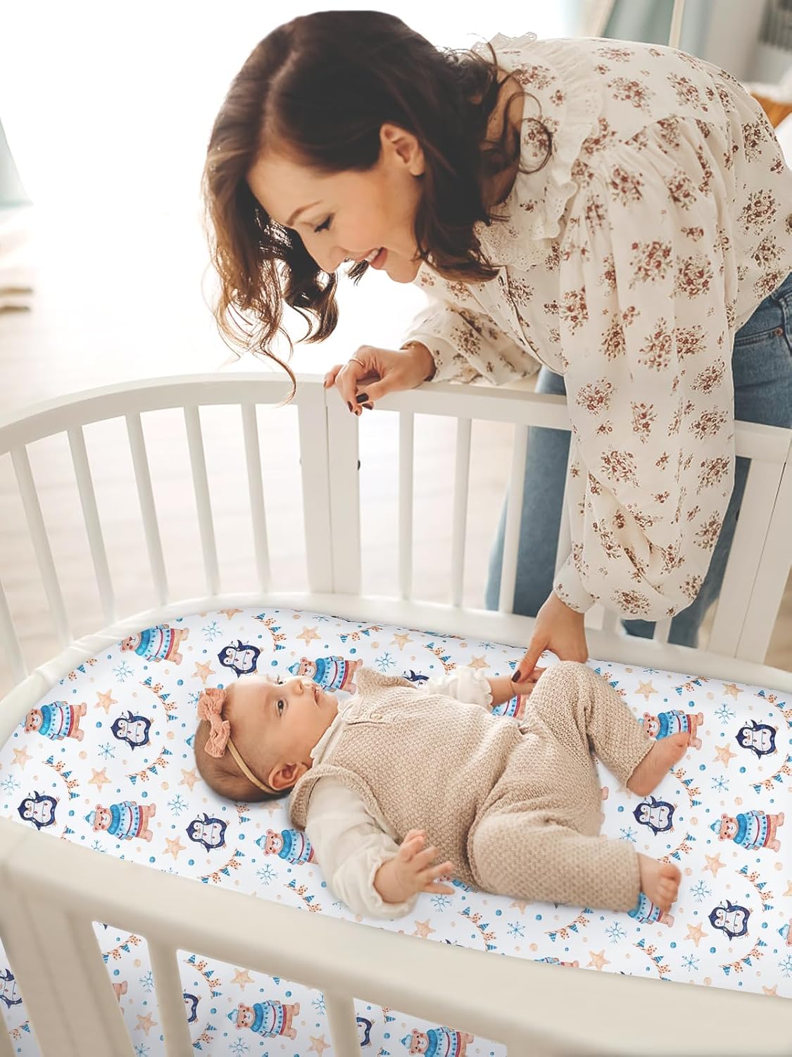 Cozary Baby Bassinet Fitted Sheets Waterproof Breathable Animal Cartoon 1PC