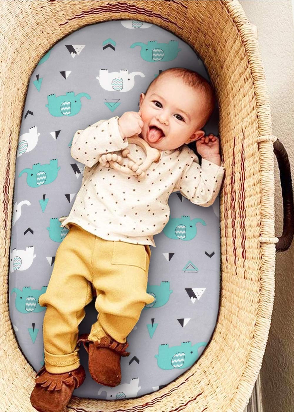 BROLEX Stretch Fitted Bassinet Sheets 2 Pack Elephant Whale Design