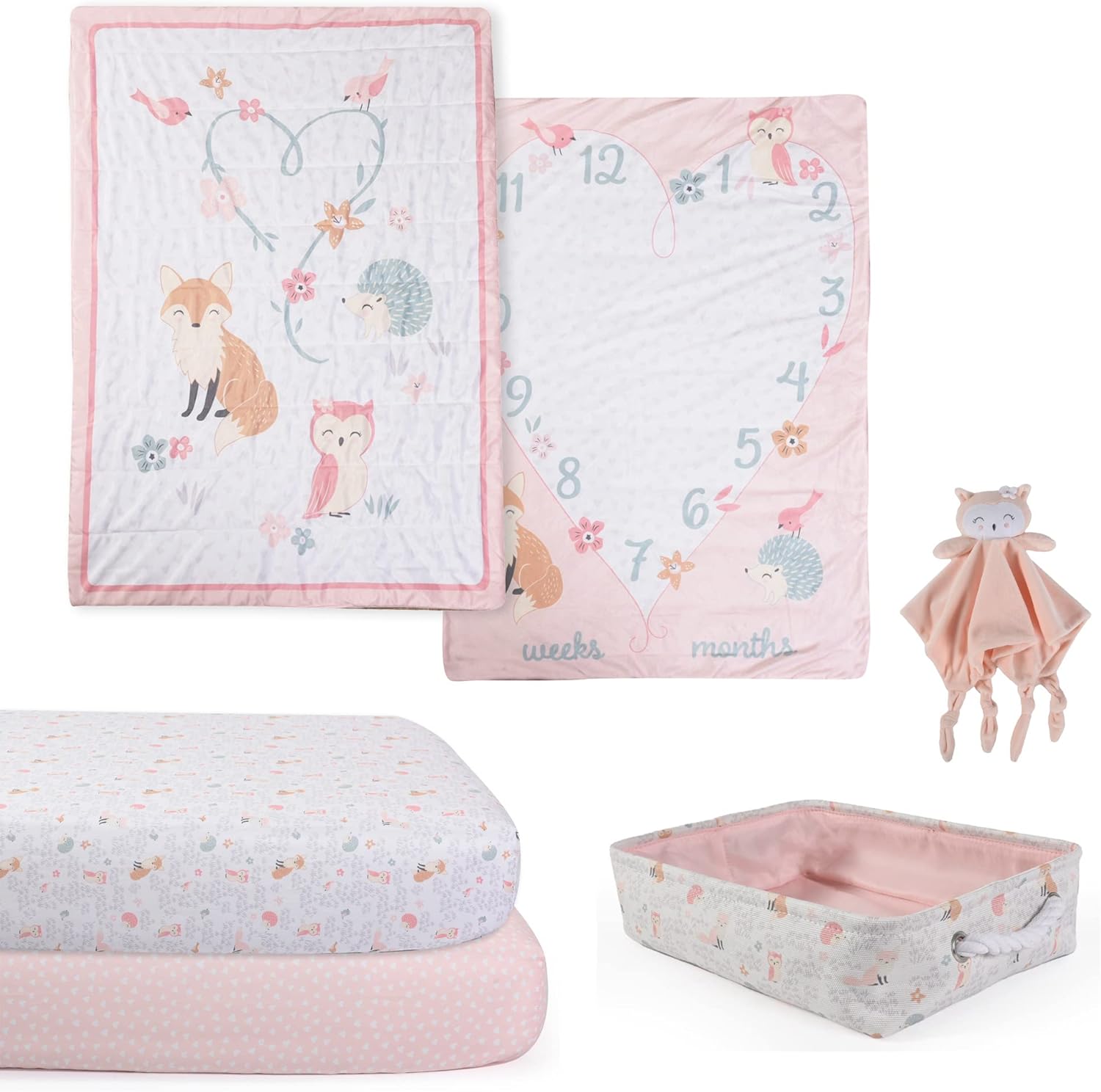 EXPRESSIONS 5 Piece Crib Bedding Set - Woodland Pink