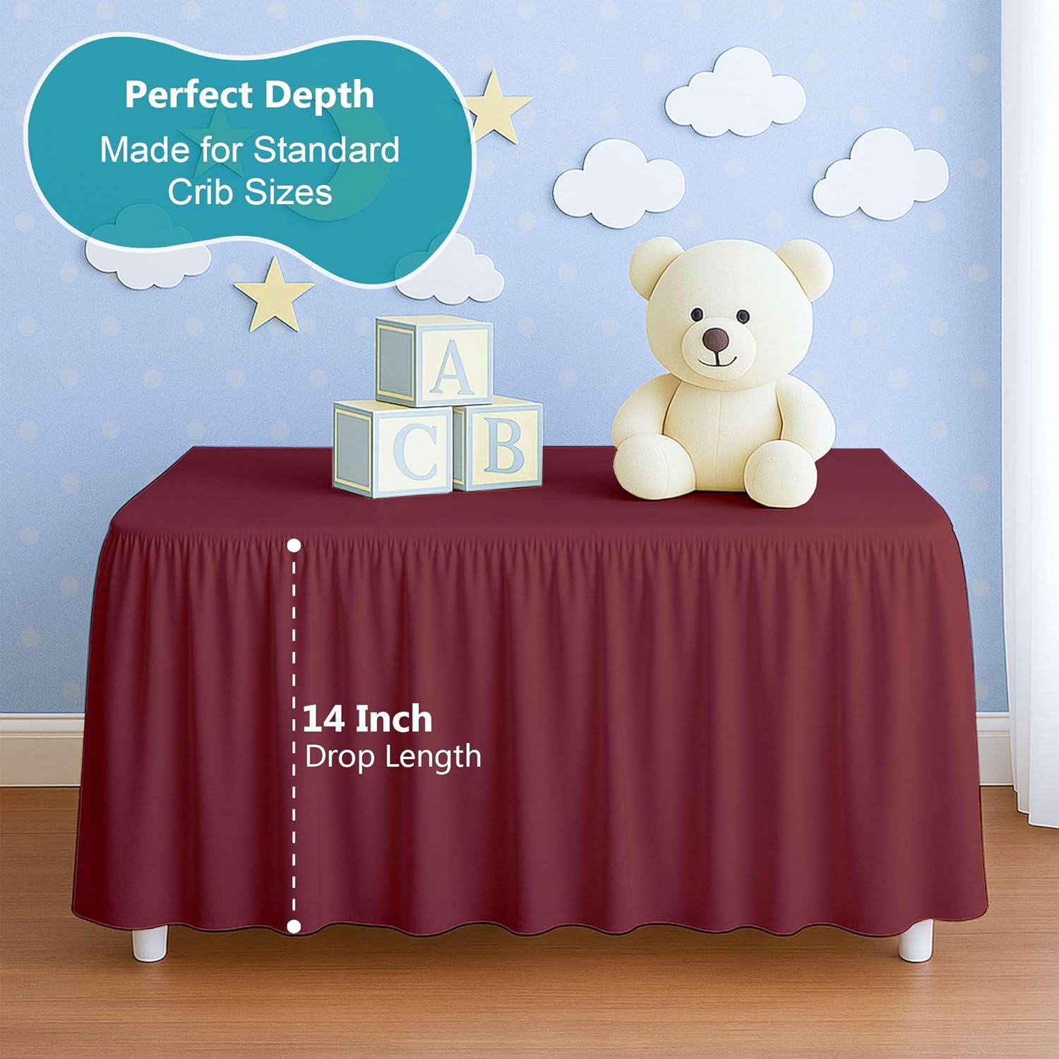 Burgundy Crib Bed Skirt for Boys Girls 14 Drop