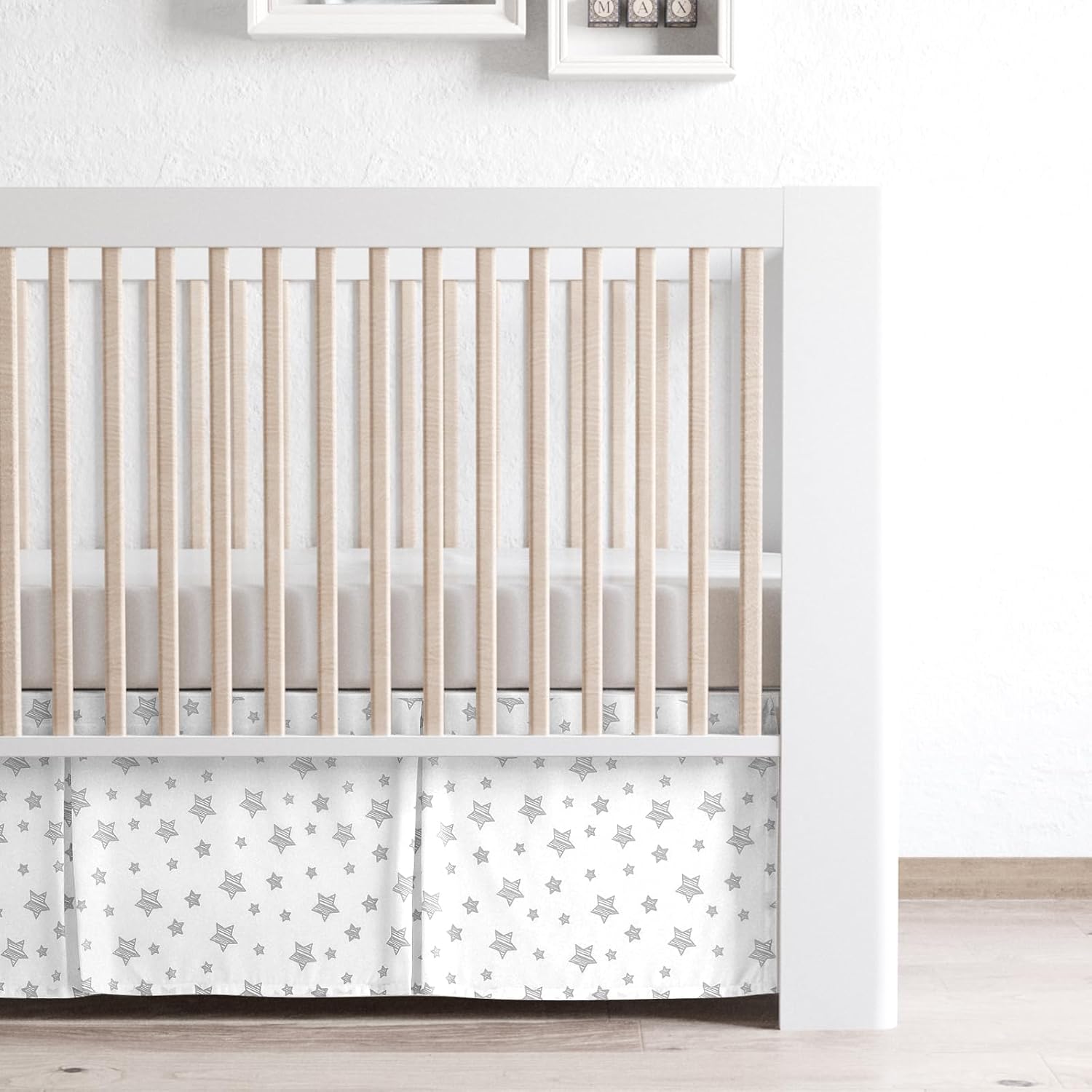 Moonsea Crib Skirt with Grey Star 14 Drop Machine Washable