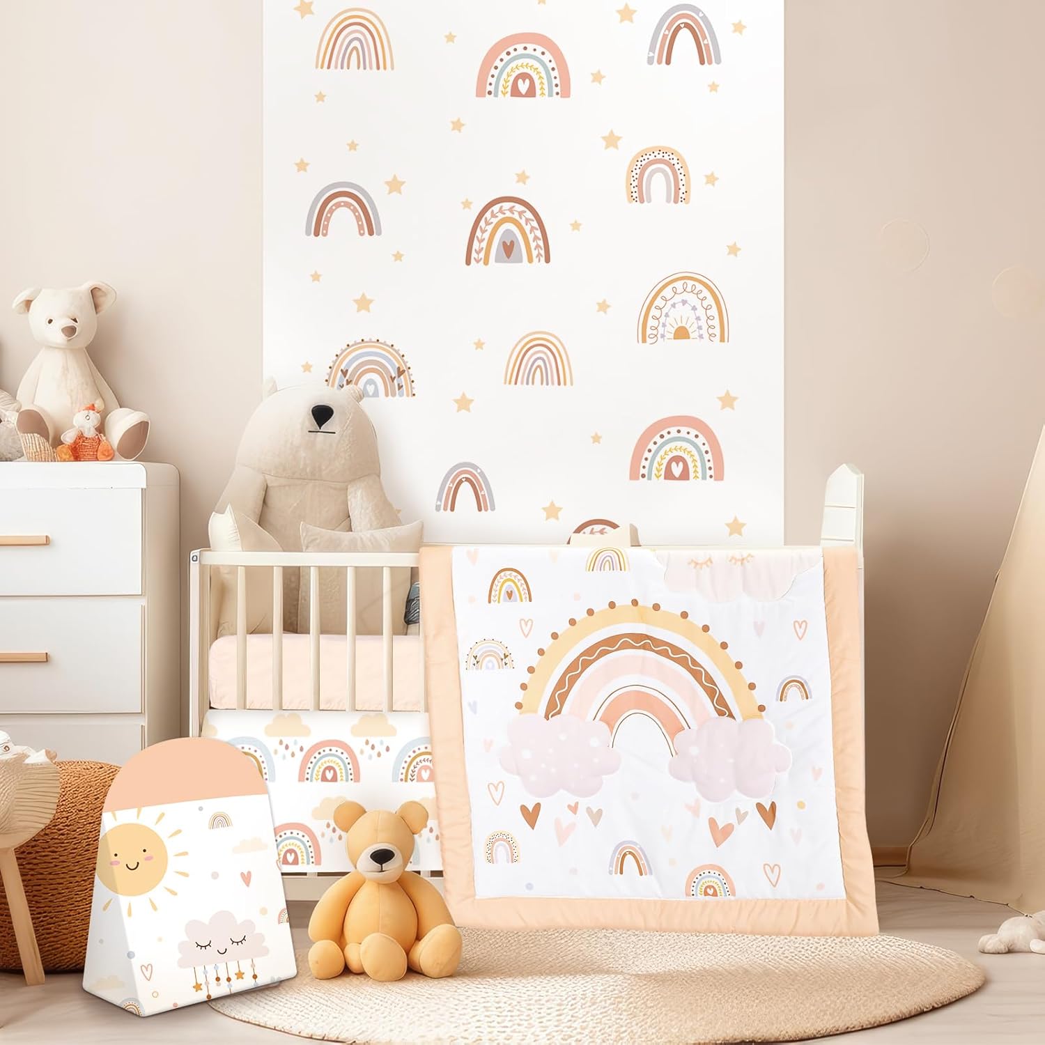 4 Pieces Bohemian Rainbow Crib Bedding Set for Boys and Girls