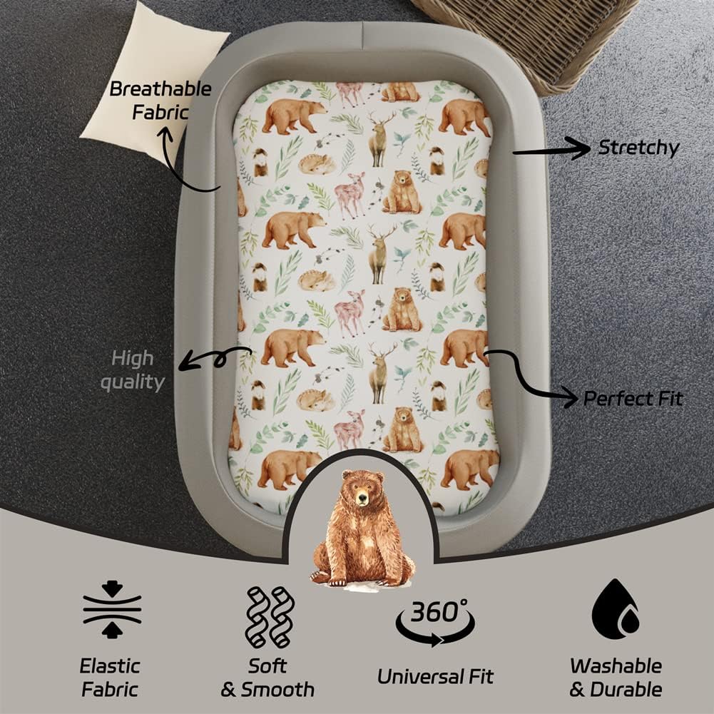 4 Pack Bassinet Sheets Woodland Forest Animals Neutral Unisex
