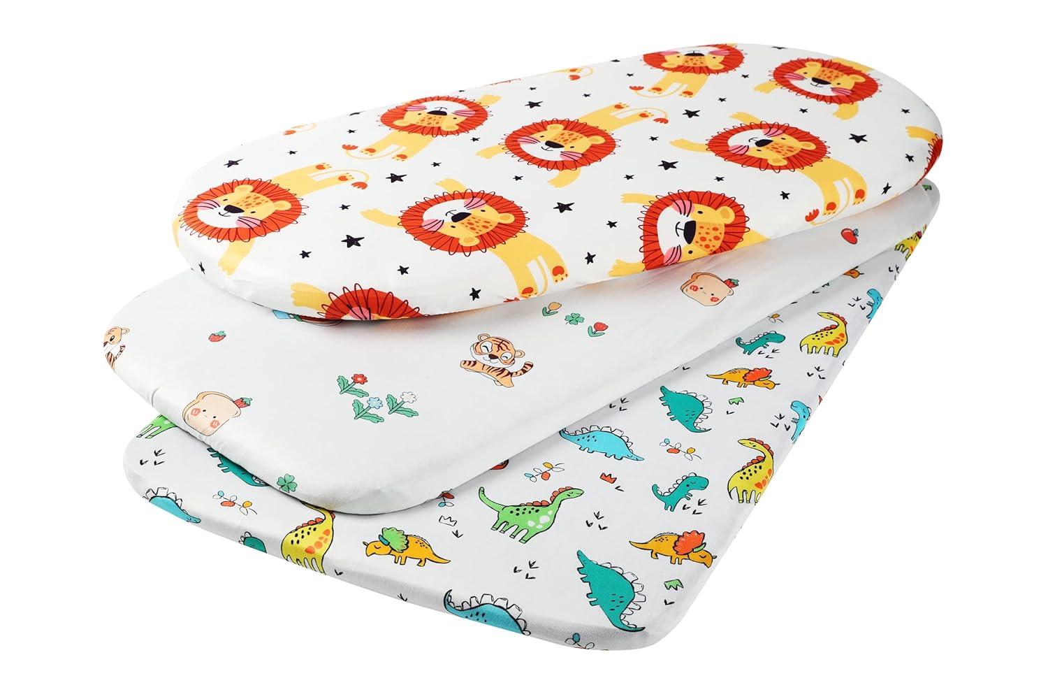 Onacosht Bassinet Sheets Set 3 Pack with Dinosaur Tiger and Lion Printing