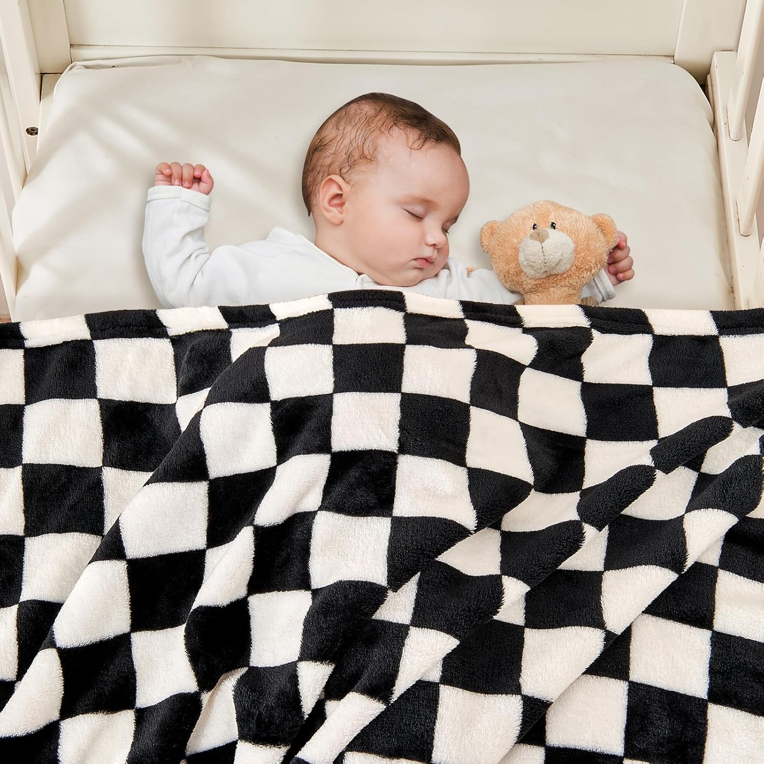 Yurhap Checkered Baby Blanket Fleece 30x40 Black