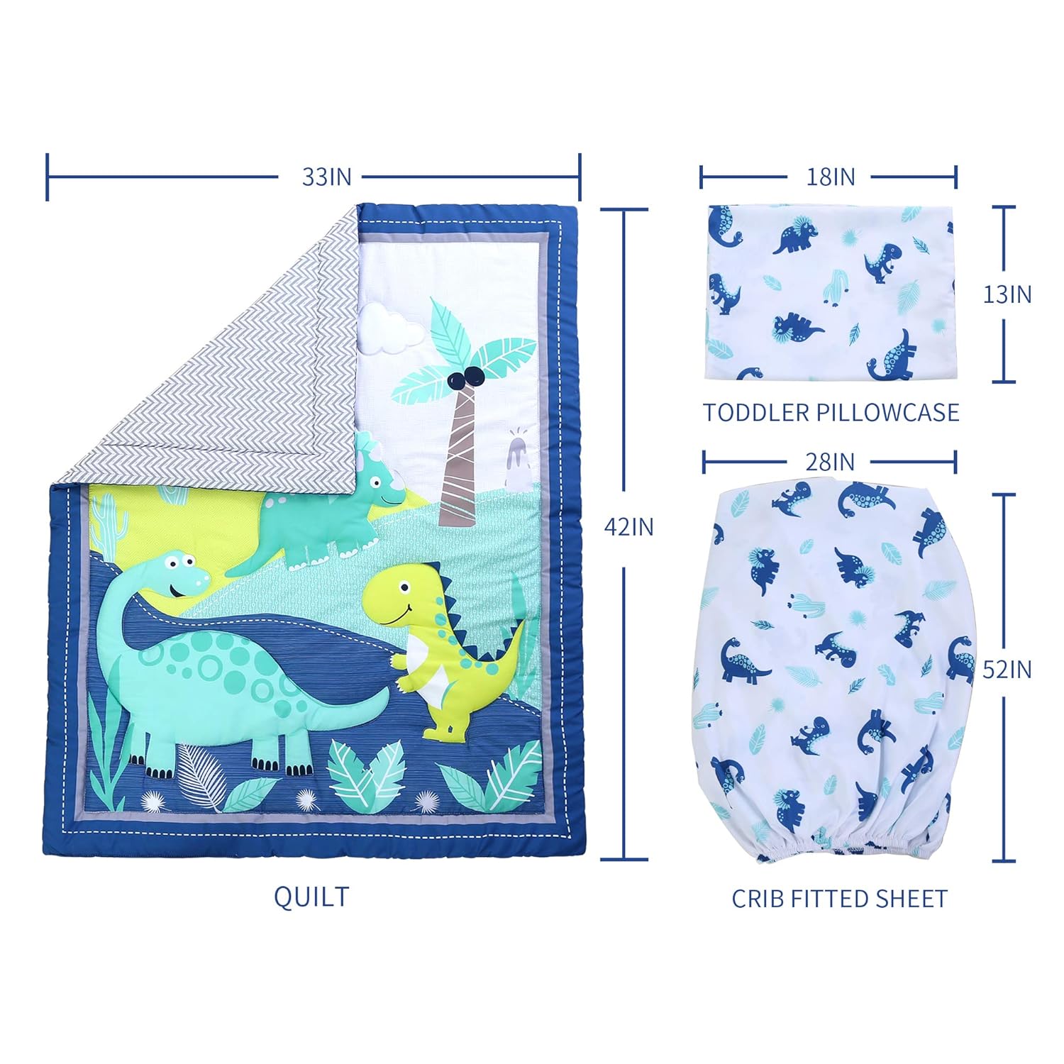 JISEN 3 Piece Crib Bedding Set Dinosaur Print