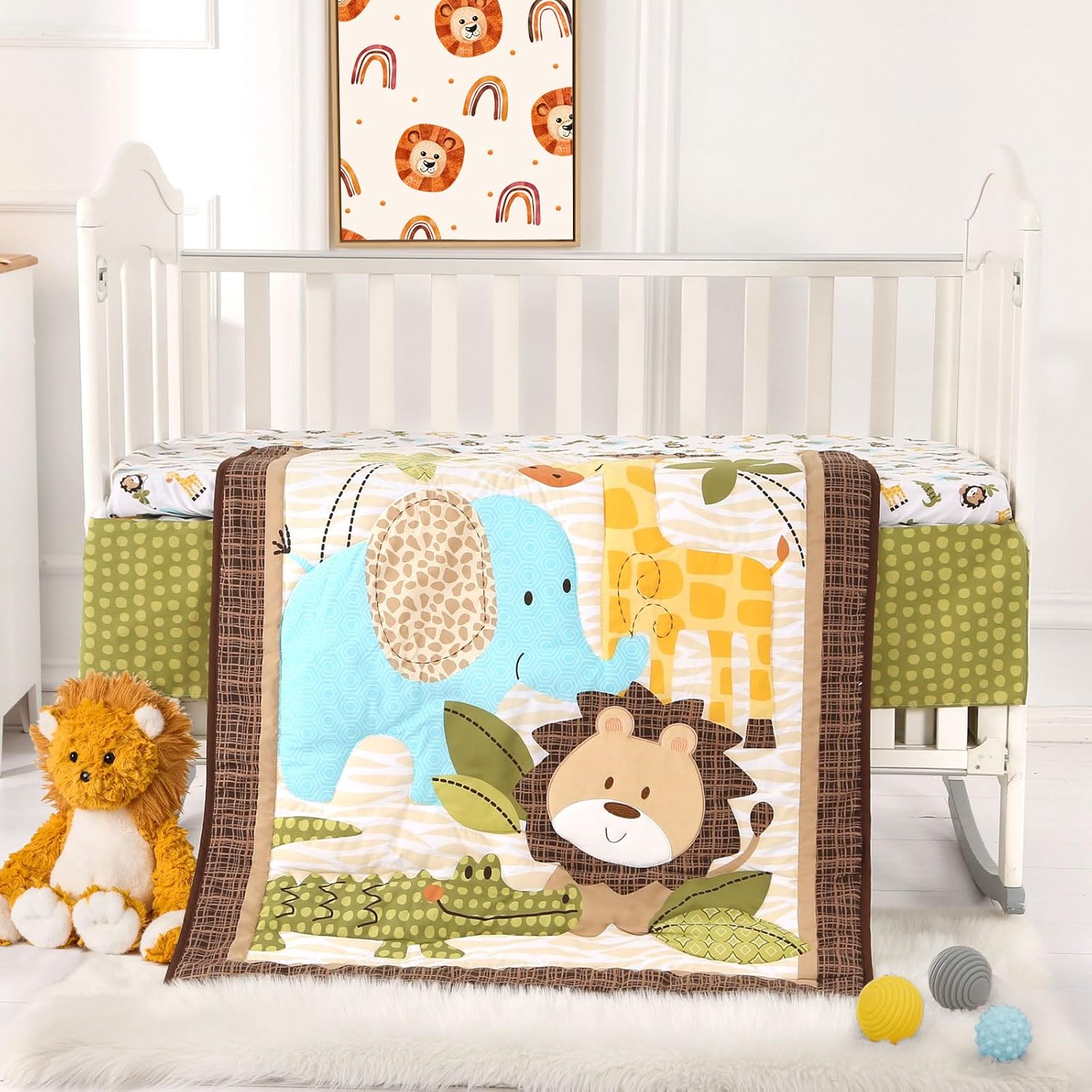 Wowelife Mini Crib Bedding Set for Boys Safari Theme