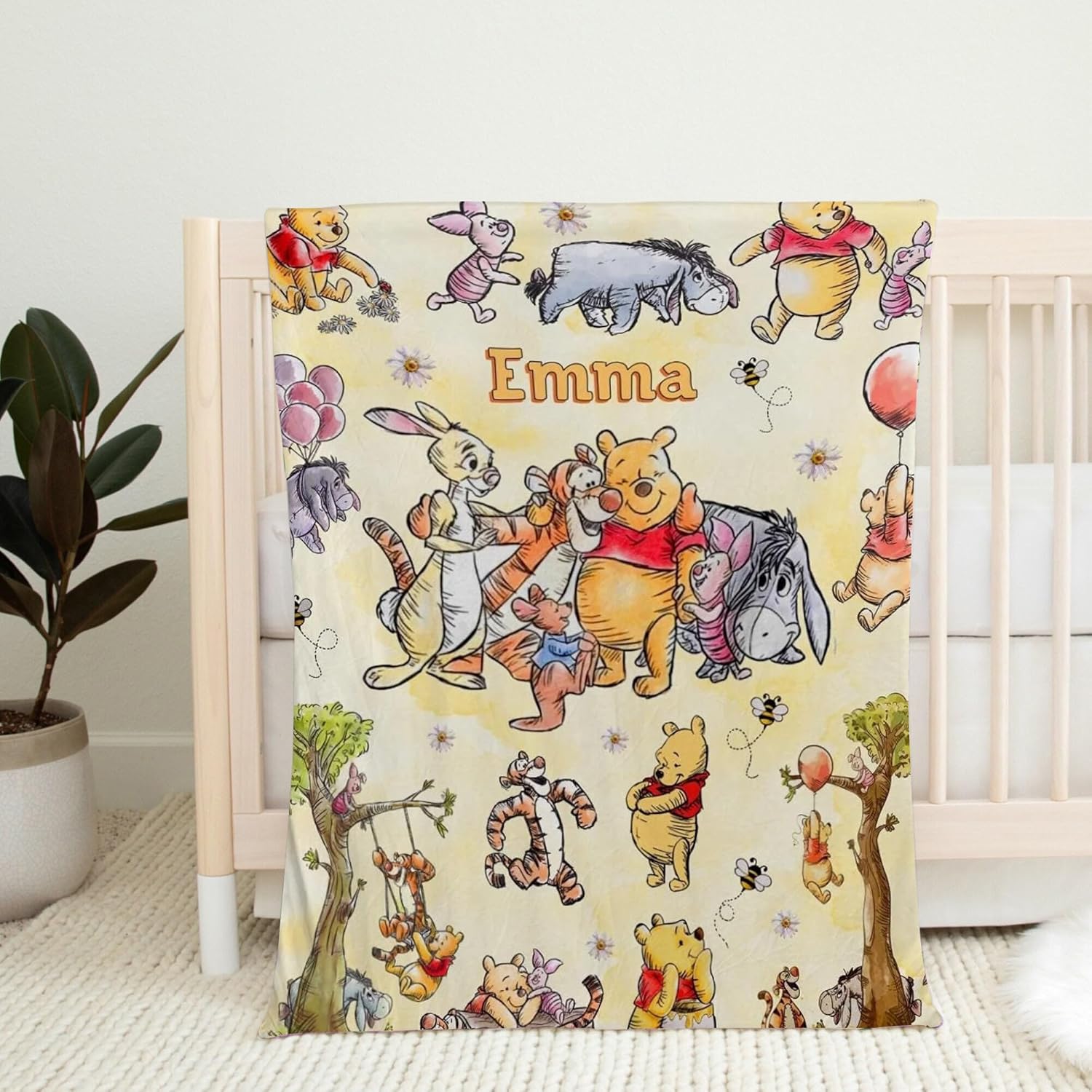 Personalized Pooh Bear Blanket with Name 1