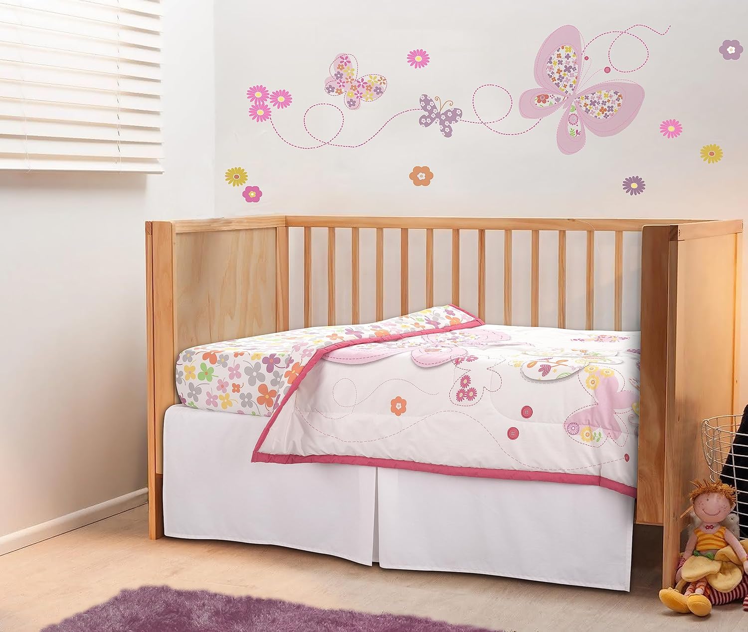 Bedward 100 Cotton Crib Bedding Set - Floral Butterfly Design